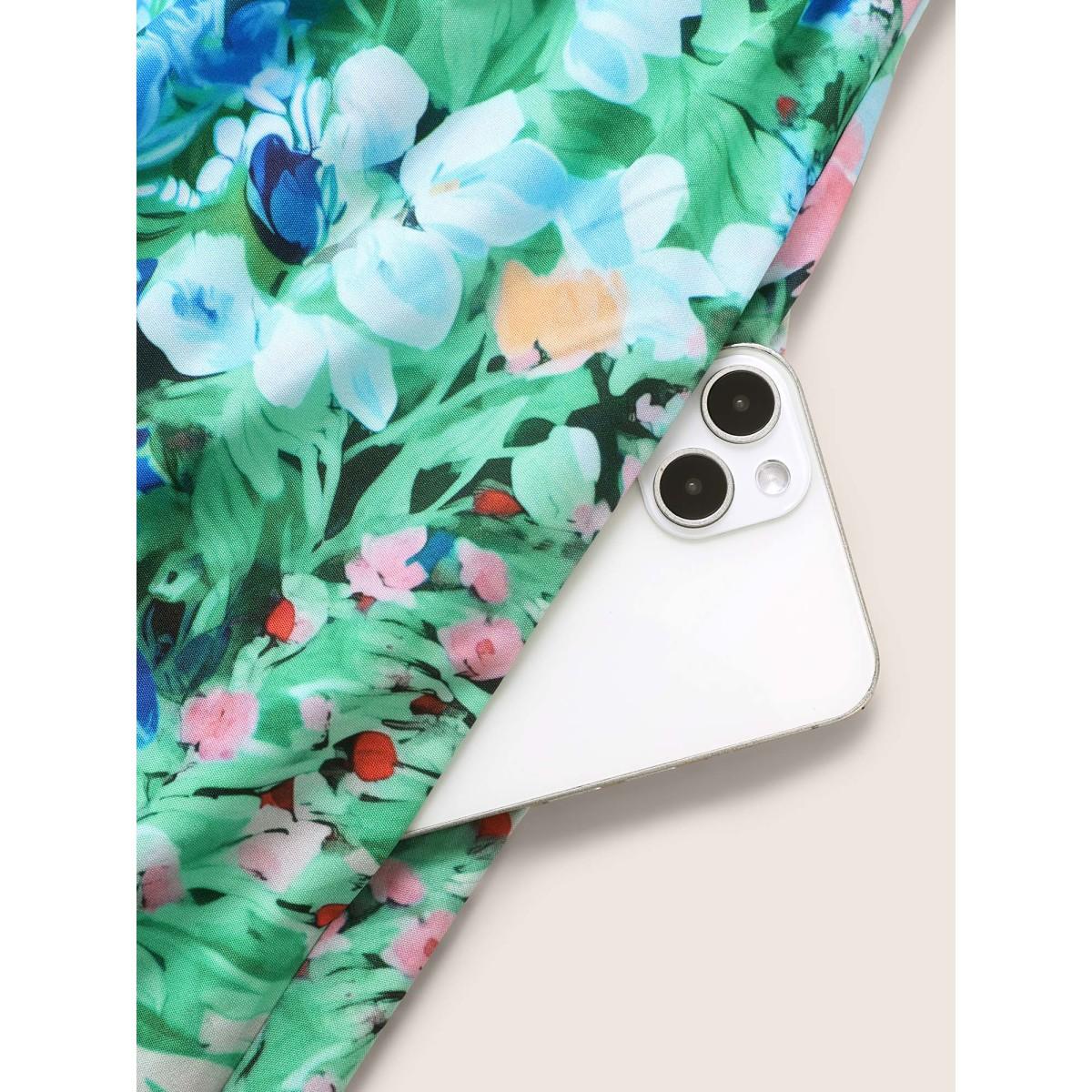 Plus Size Surplice Neck Floral Ruched Midi Dress Multicolor Women Elegant Gathered Overlap Collar Short sleeve Curvy BloomChic 18-20/2X Product Image