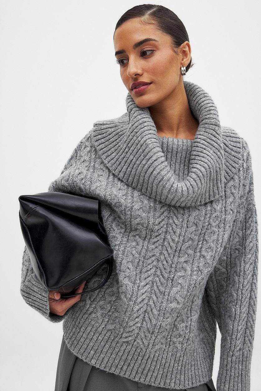 Cable Knitted Off Shoulder Sweater Product Image