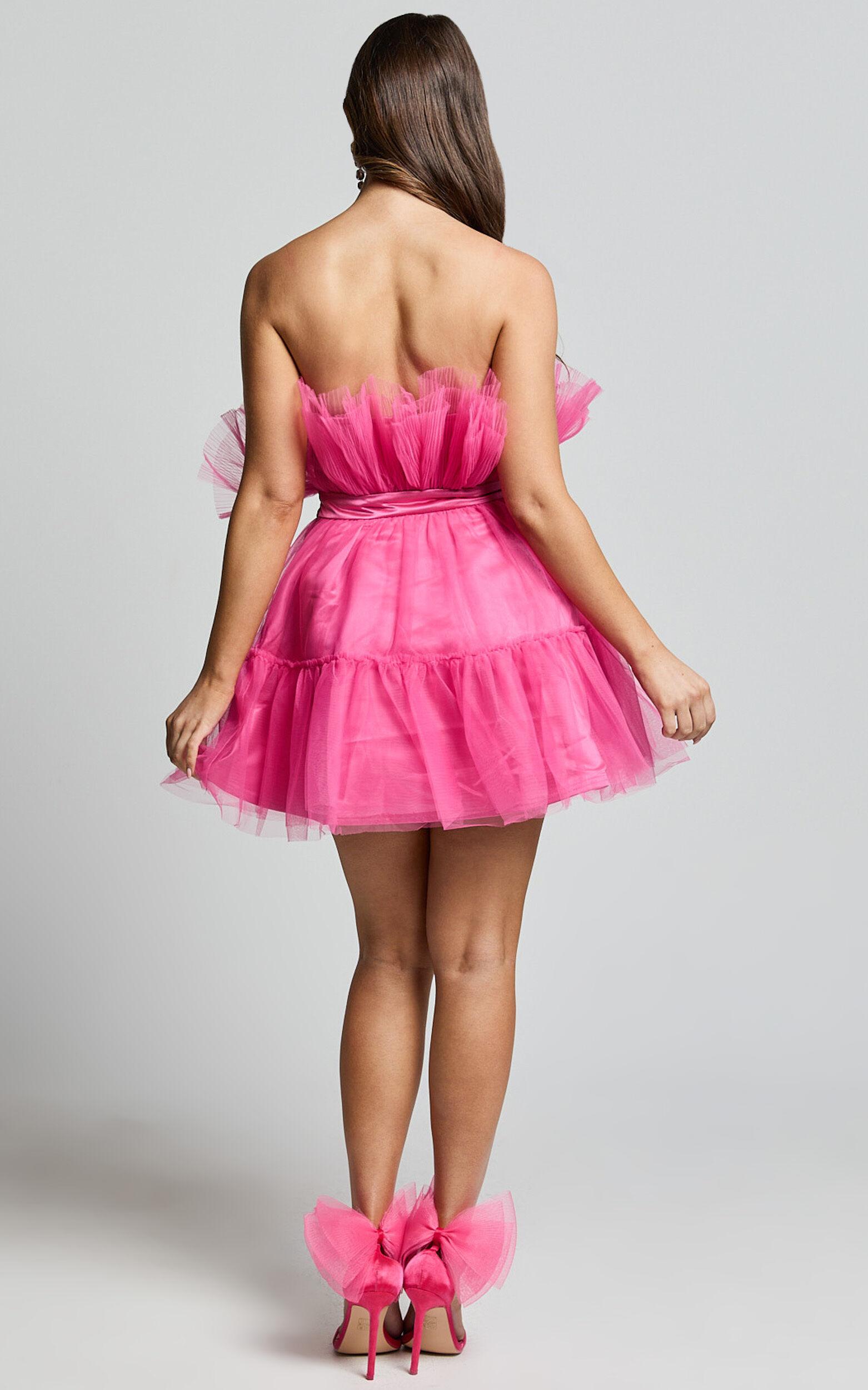 Amalya Mini Dress - Tiered Tulle Fit and Flare Dress in Hot Pink Product Image