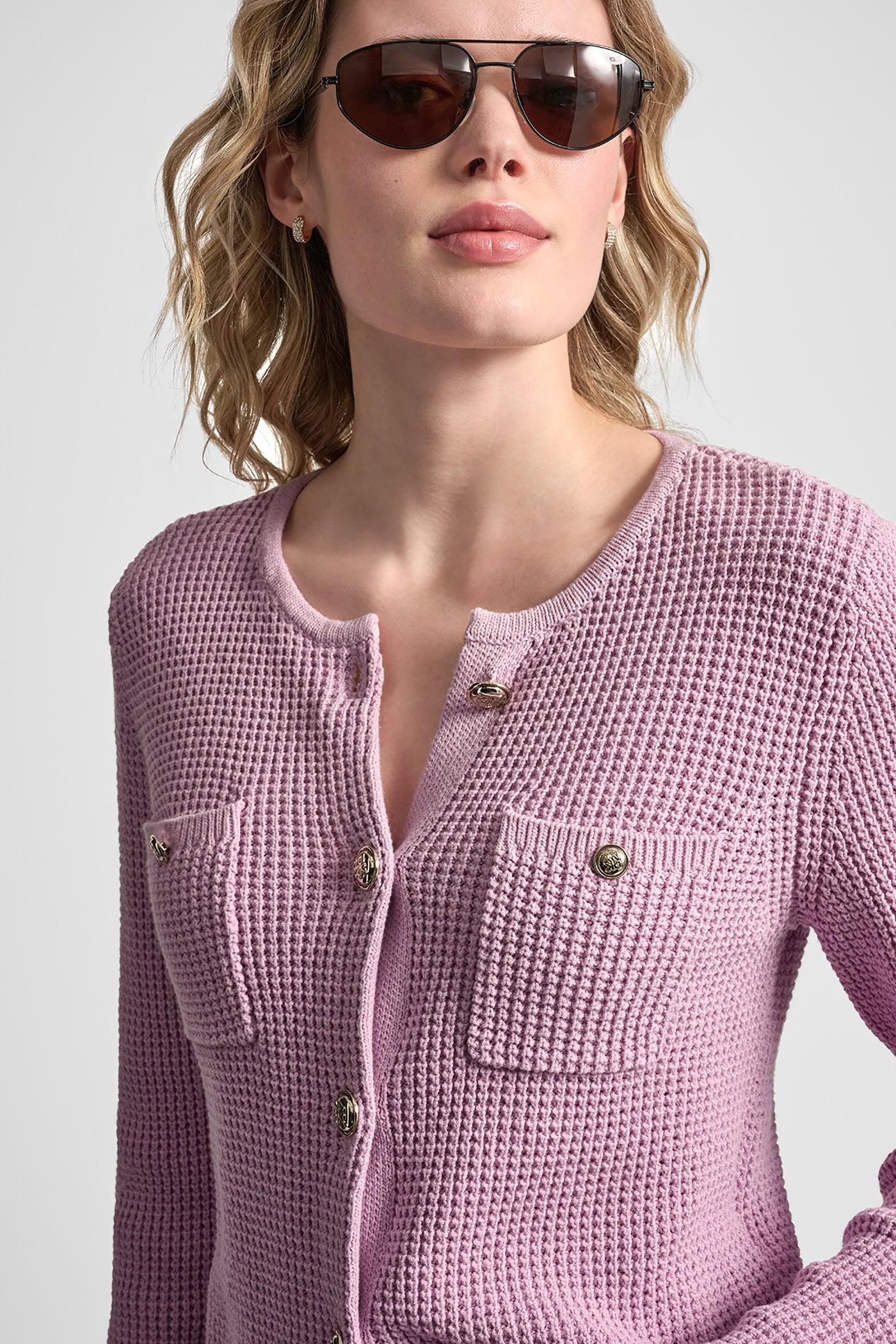 TUCK STITCH CREW NECK CARDIGAN Product Image