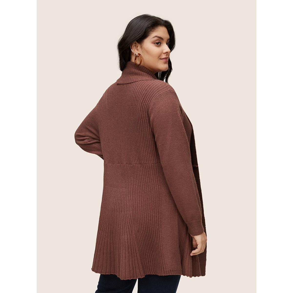Plus Size Supersoft Essentials Lapel Collar Knit Drop Shoulder Cardigan DarkBrown Women Casual Loose Long Sleeve Dailywear Cardigans BloomChic 30/6X Product Image