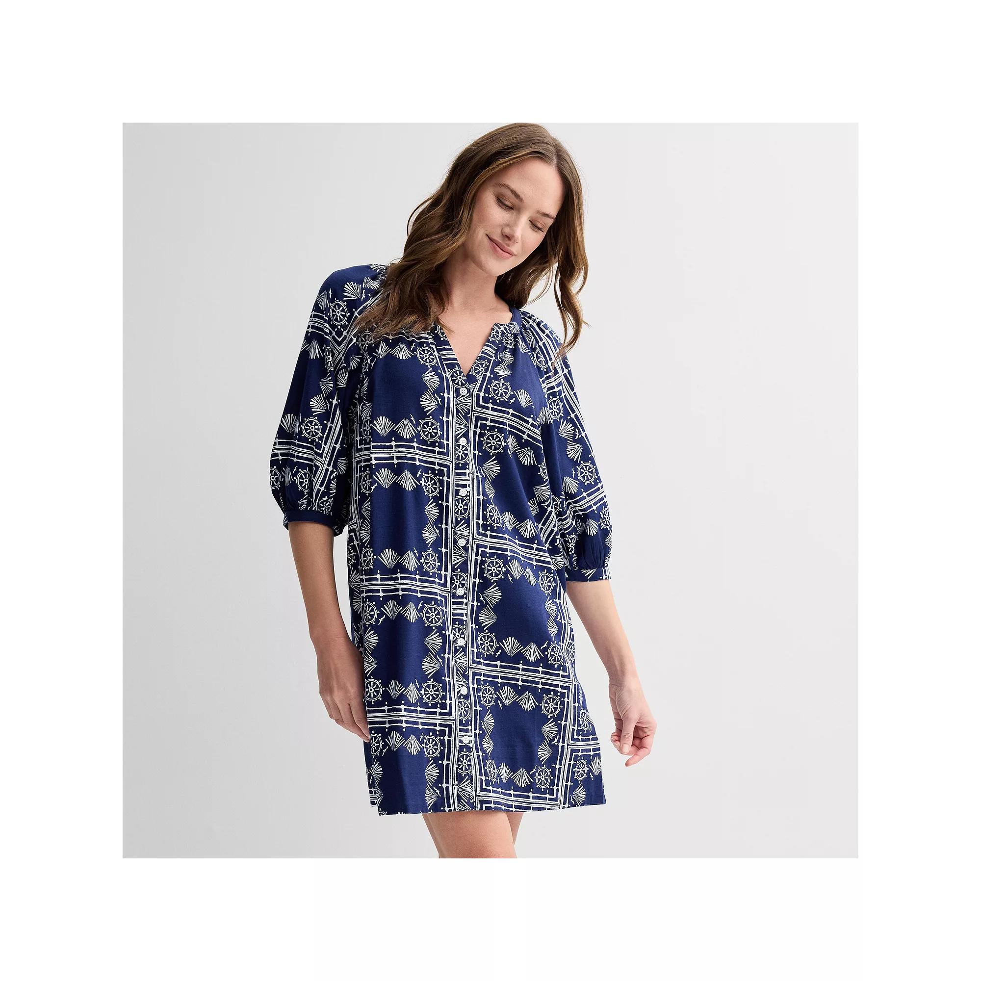 Women's Sonoma Goods For Life® Button Front Shift Dress, Size: Small, Blue Nautical Print Product Image