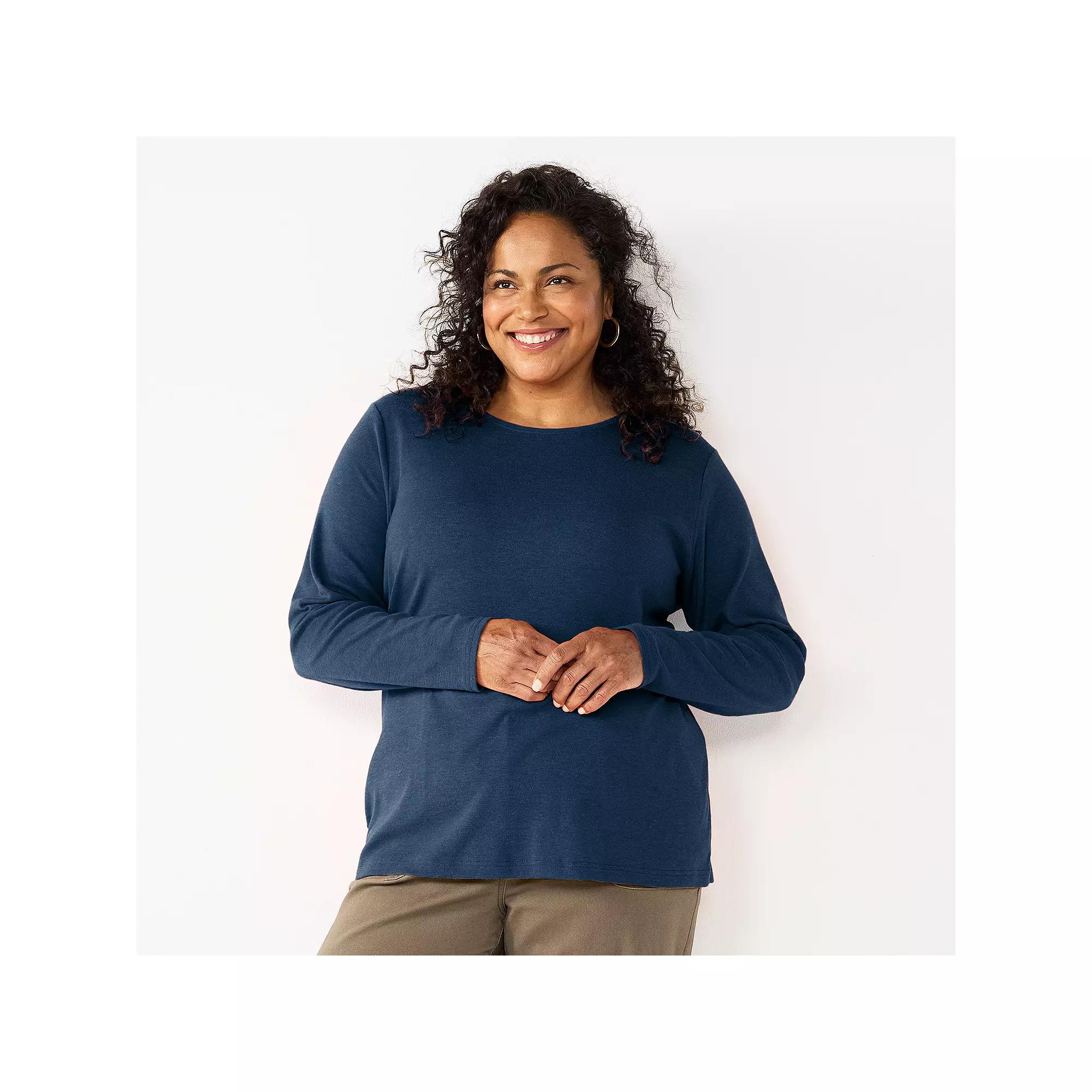 Plus Size Croft & Barrow® Essential Crewneck Long Sleeve Tee, Women's, Size: 3XL, Seattle Blue Product Image