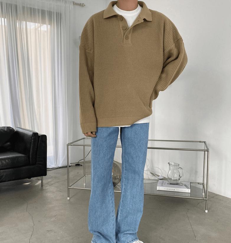 RT No. 4146 KNITTED BUTTON-UP SHIRT SWEATER Product Image