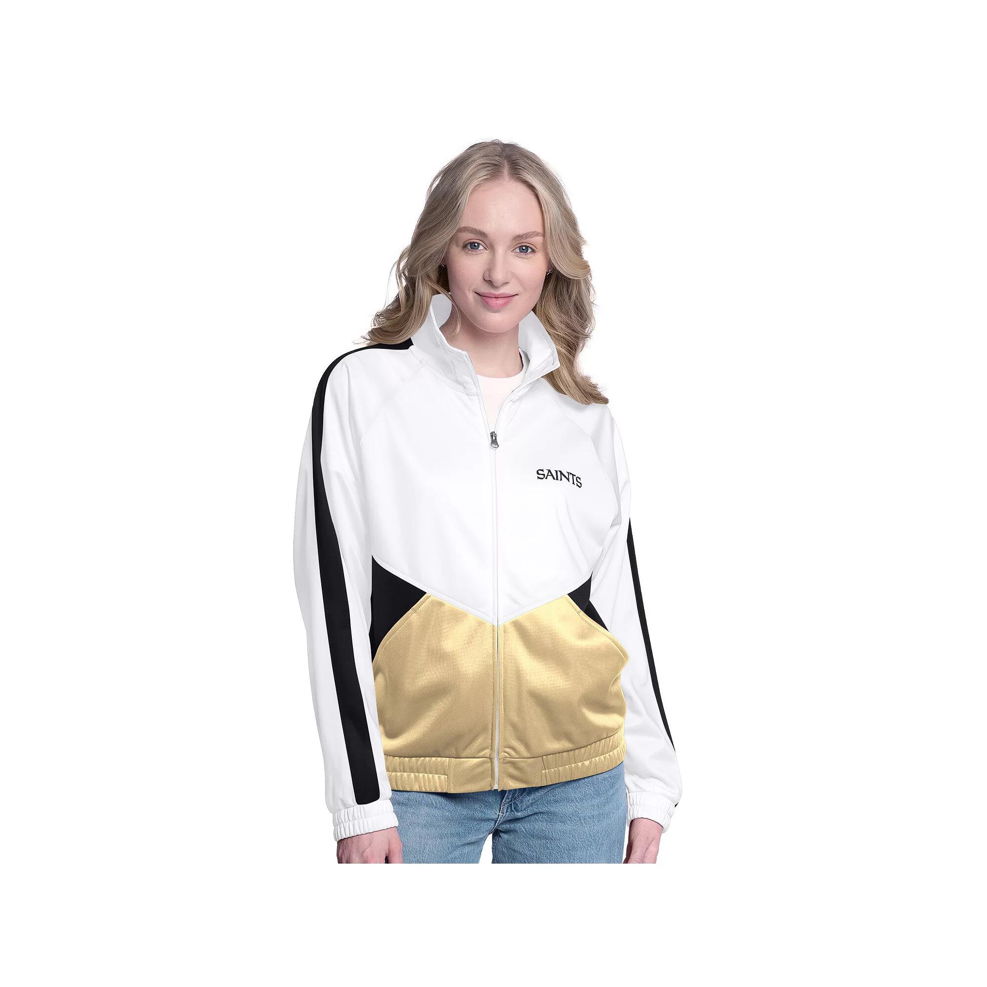 Women's G-III 4Her by Carl Banks White/Black New Orleans Saints Rally Rhinestone Full-Zip Track Jacket, Size: XS Product Image