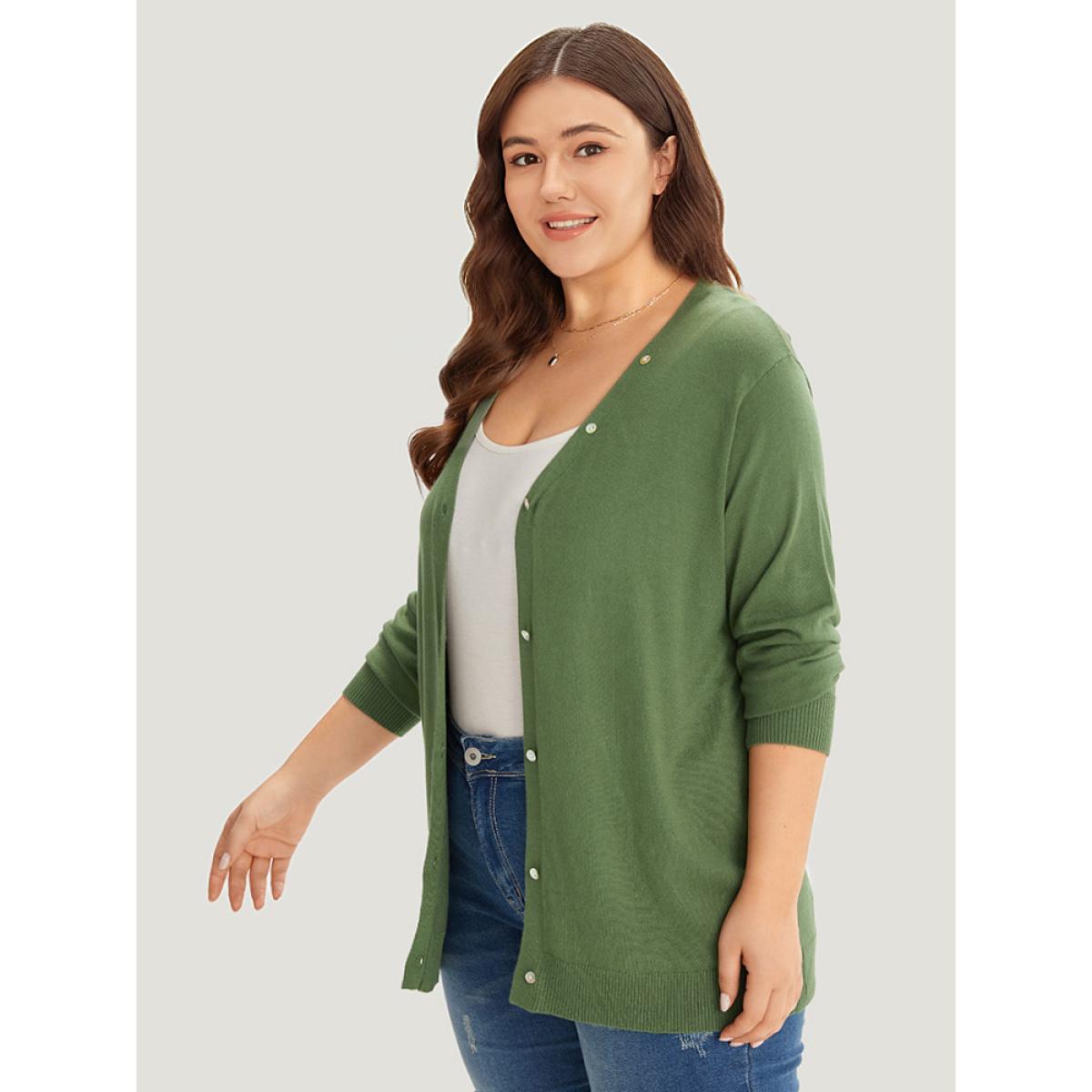 Plus Size Supersoft Essentials Plain Button Detail Very Stretchy Cardigan Moss Women Casual Loose Long Sleeve Everyday Cardigans BloomChic 14-16/1X Product Image