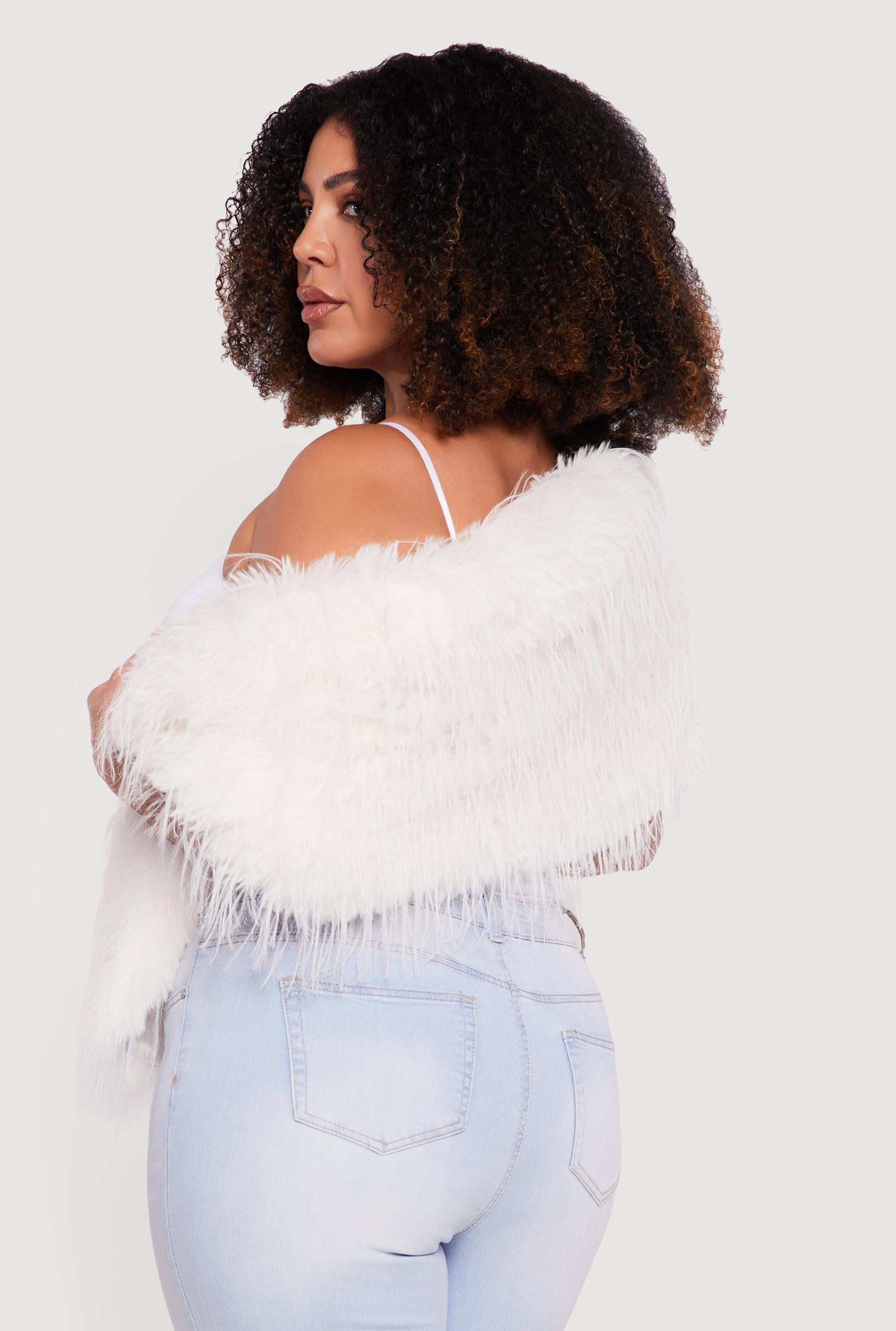 Off The Shoulder Shaggy Faux Fur Wrap Shawl Female Product Image