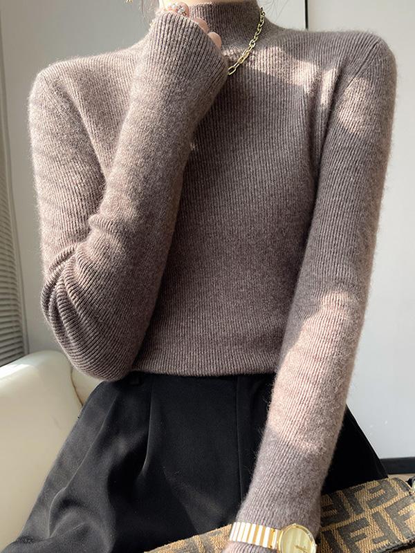 Casual Skinny Long Sleeves Solid Color Half Turtleneck Sweater Tops Product Image