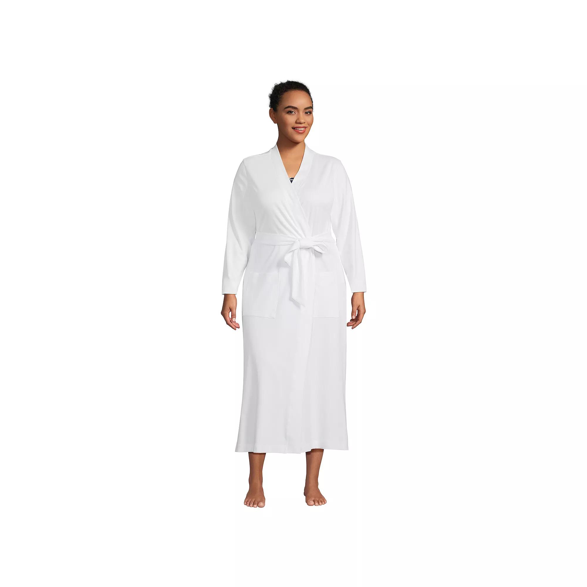 Plus Size Lands' End Women's Cotton Long Sleeve Midcalf Robe, Size: 1XL, White Product Image