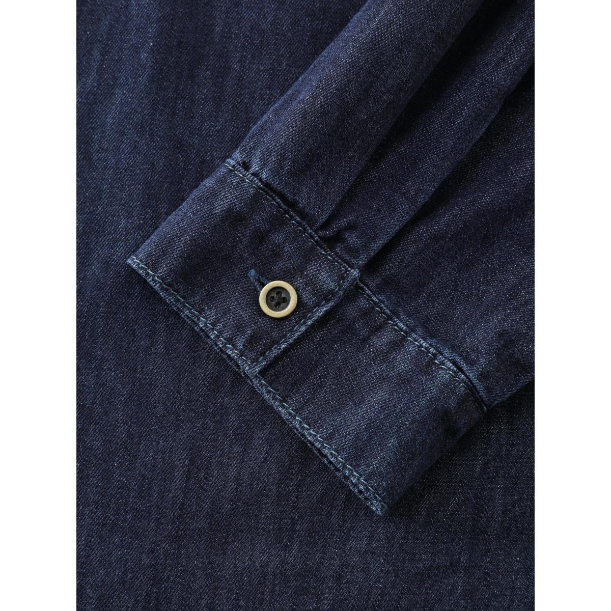 Plus Size Supersoft Button-Down Denim Top Darkindigo Women Low stretch Sleeveless Sleeve Casual Patch pocket Leisure Denim Tops BloomChic 12/L Product Image