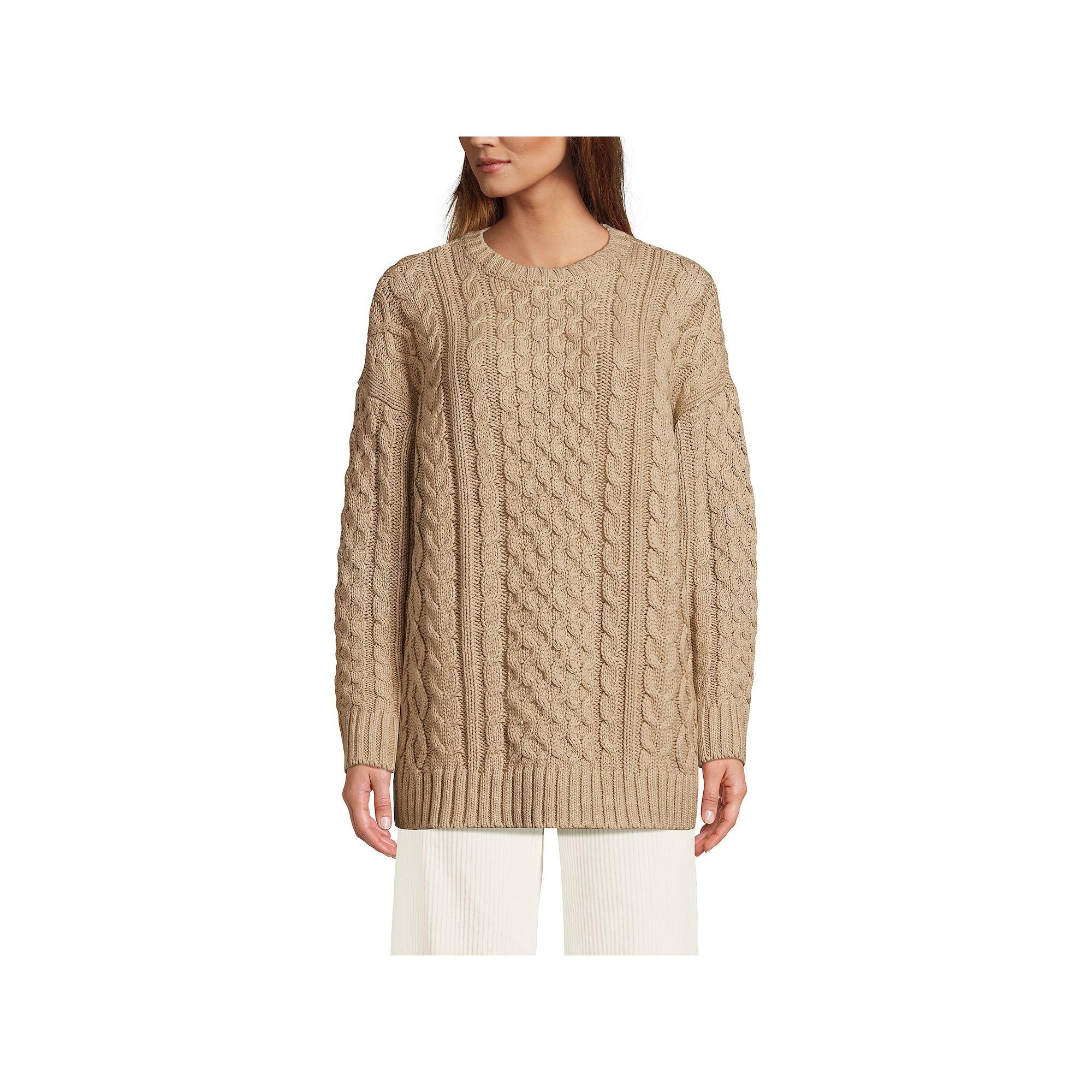 Women's Lands' End Oversized Drifter Cable Knit Tunic Sweater, Size: XS, French Pecan Grey Product Image