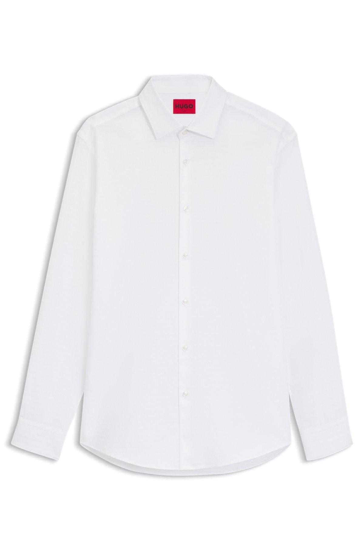 HUGO - Slim-fit shirt in cotton with logo jacquard - White Product Image
