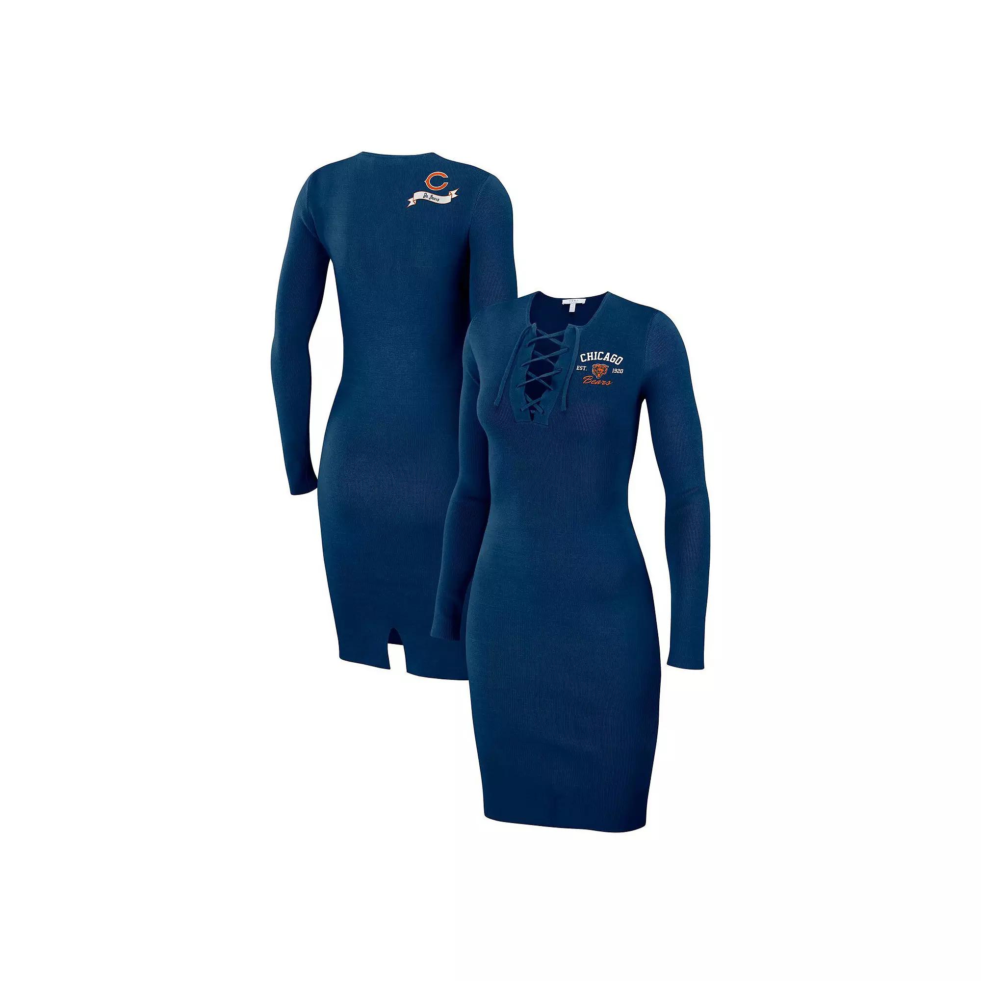 Women's WEAR by Erin Andrews Navy Chicago Bears Lace Up Long Sleeve Dress,  Product Image