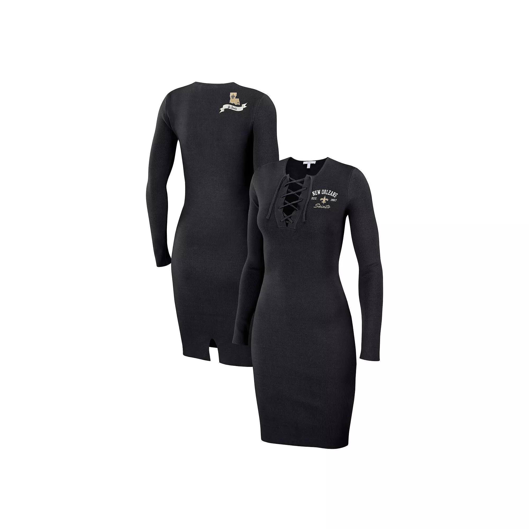 Women's WEAR by Erin Andrews Navy Chicago Bears Lace Up Long Sleeve Dress,  Product Image