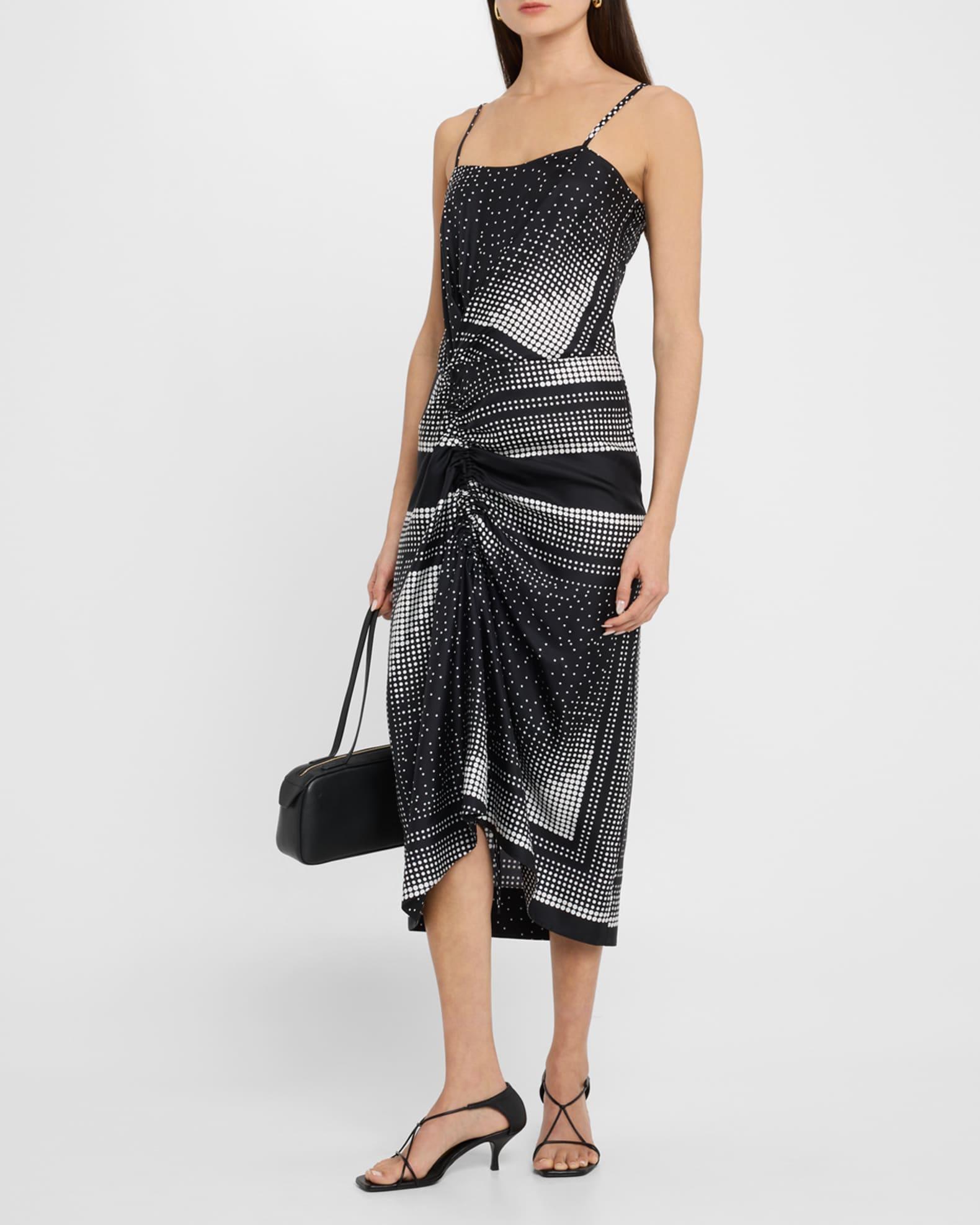Angie Ruched Dot-Print Silk Midi Dress Product Image