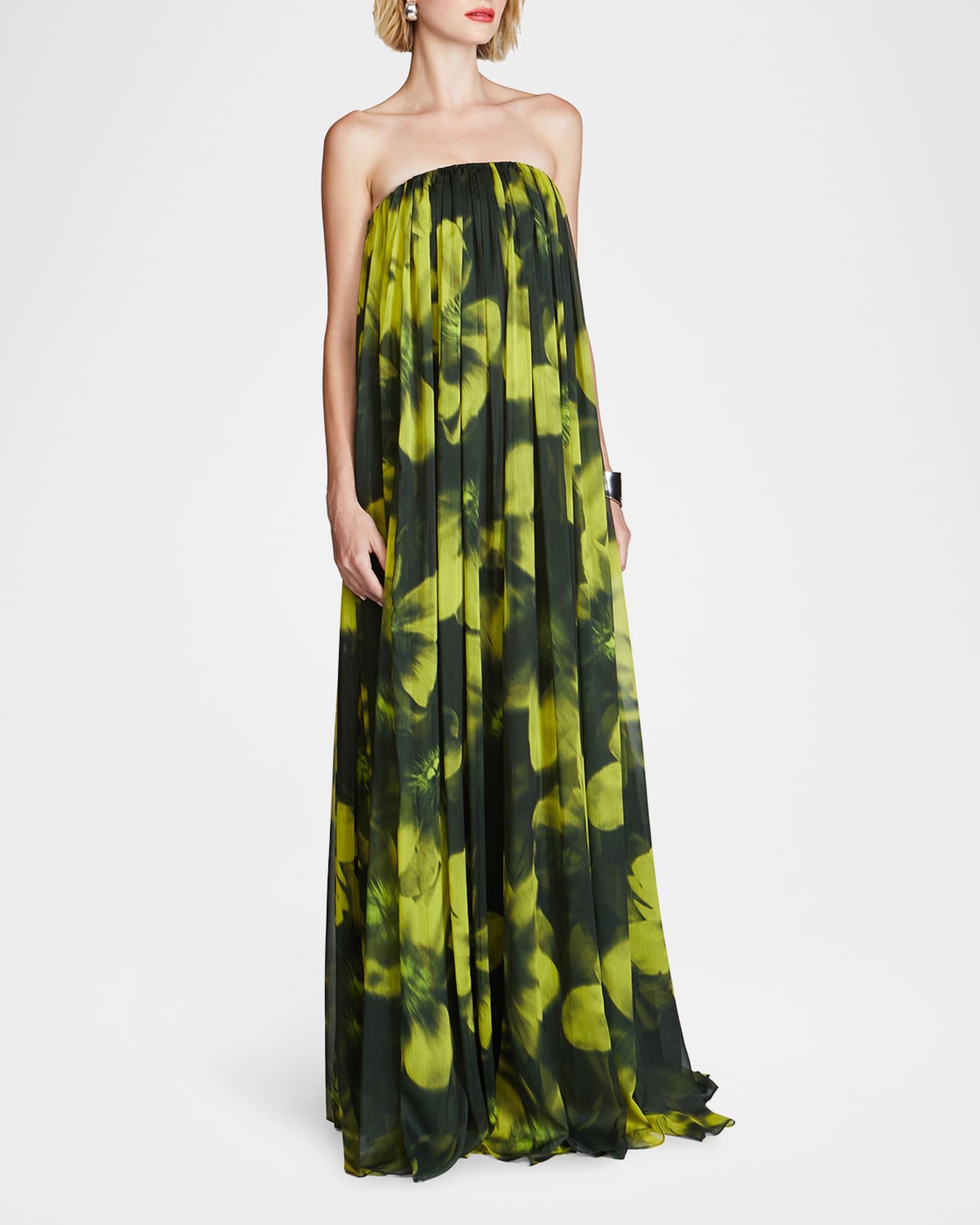 Claudette Strapless Floral-Print Trapeze Gown Product Image