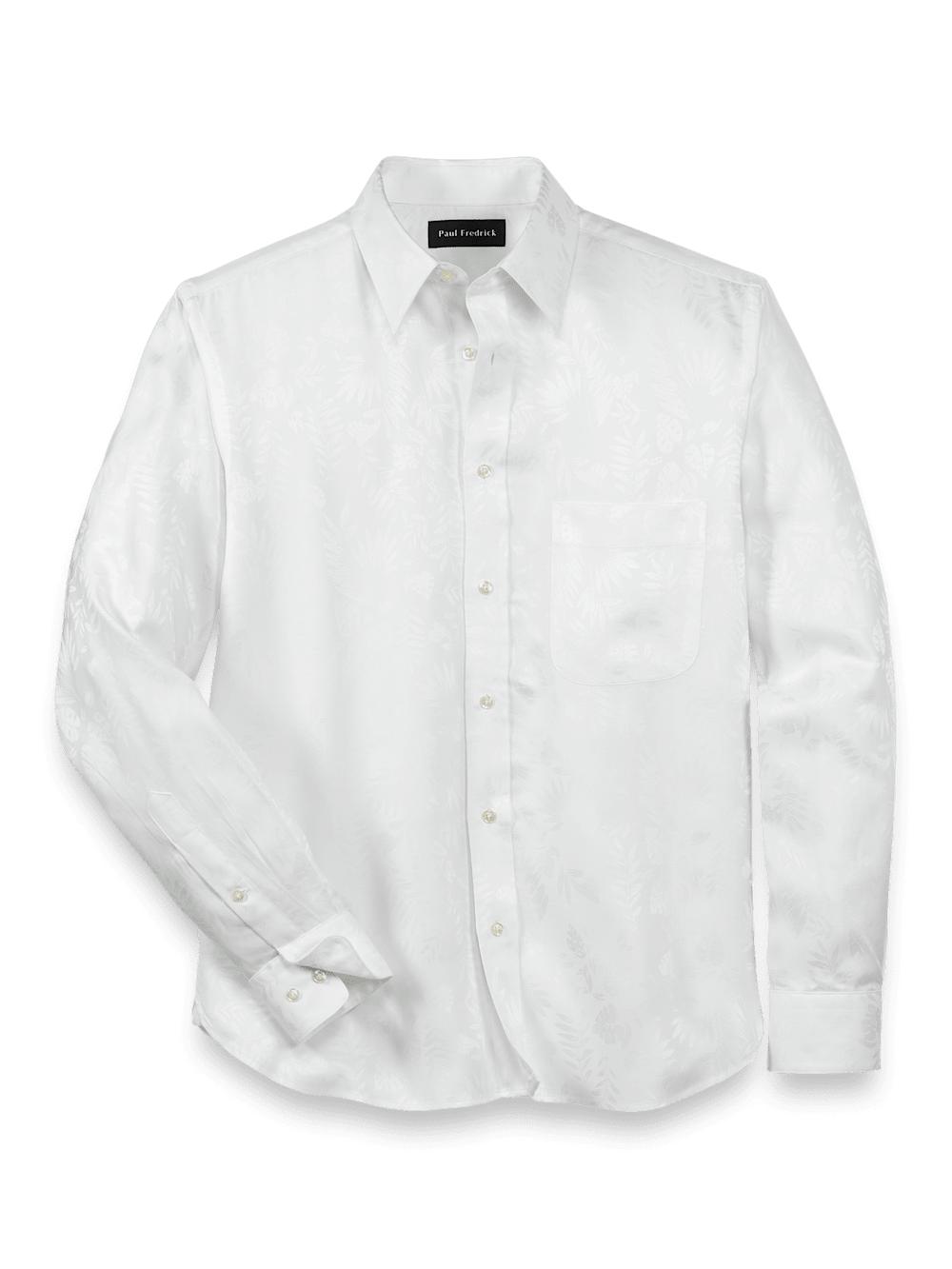 Lyocell Solid Jacquard Casual Shirt - White Product Image