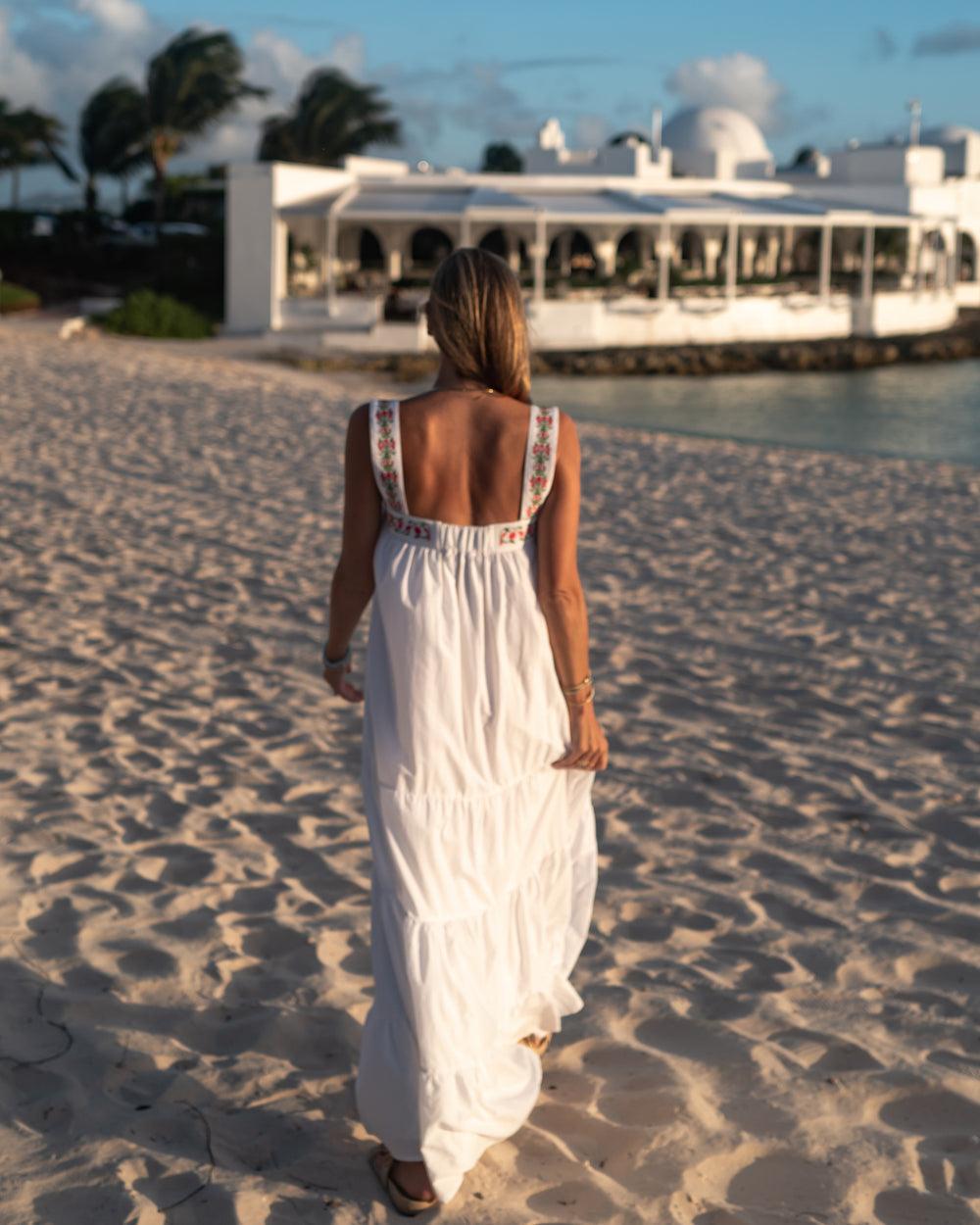 The Greek Isles - Bougainvillea Embroidered Maxi Cotton Dress Product Image