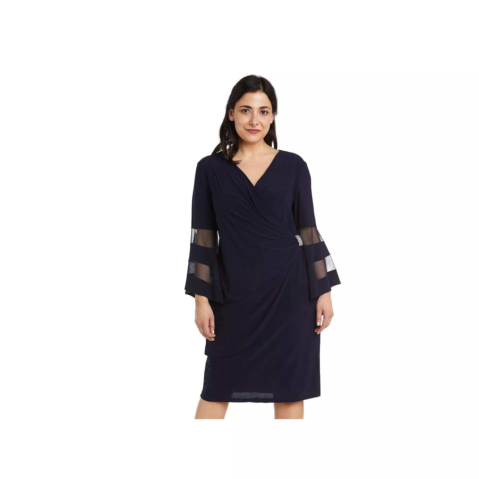 Petite R&M Richards Sheer Trim Angel Sleeve Wrap Dress, Women's,  Product Image