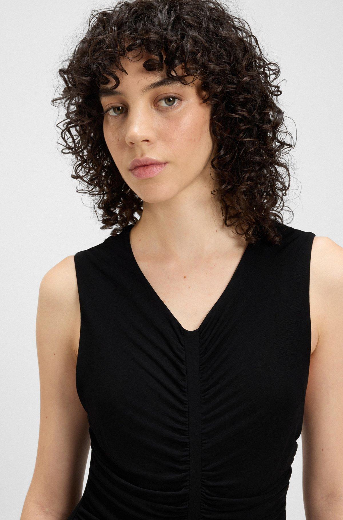 BOSS - Sleeveless jersey dress with gathered details - Black Product Image