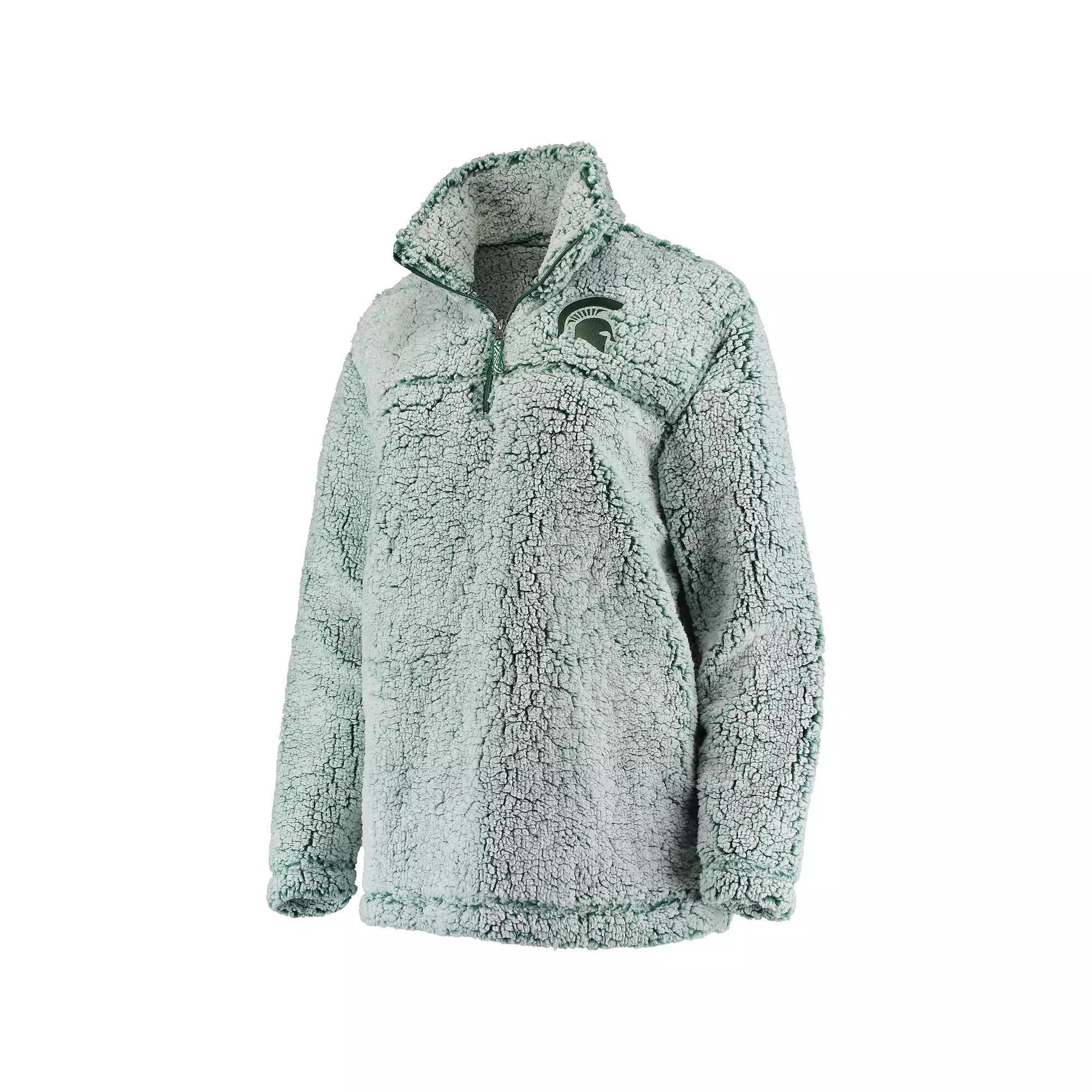 Women's Green Michigan State Spartans Sherpa Super Soft Quarter Zip Pullover Jacket, Size: XS Product Image