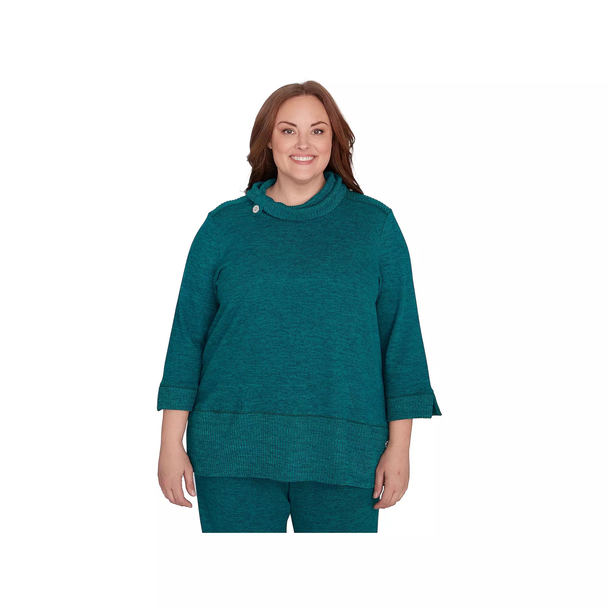Plus Size Alfred Dunner Spliced Ribbed Knit Cowl Collar Top, Women's, Size: 2XL, Green Product Image