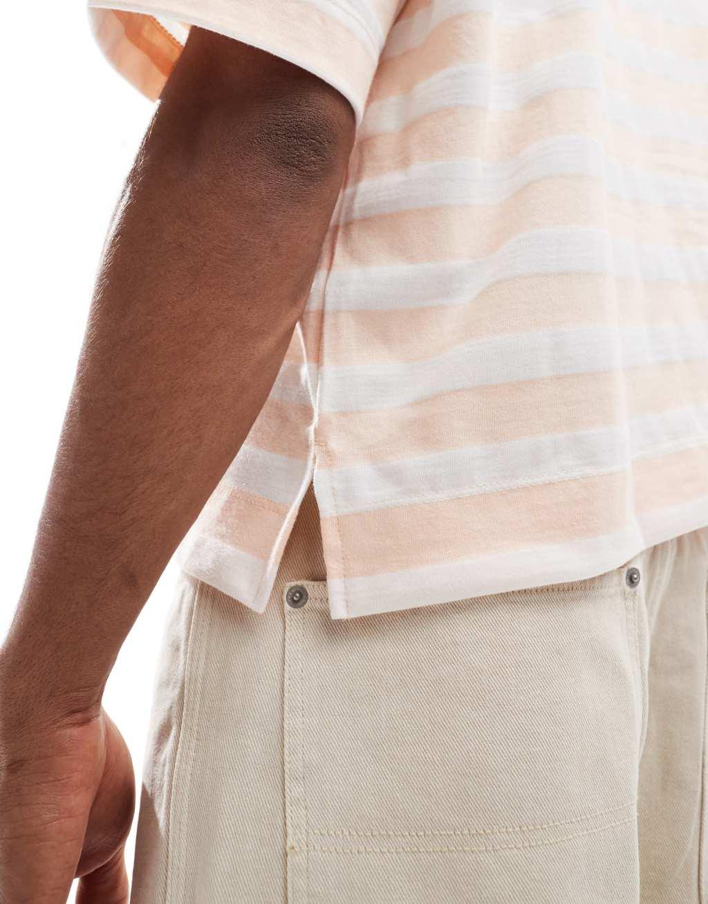 ASOS DESIGN boxy oversized T-shirt in heavyweight 220gsm pink and white stripe Product Image