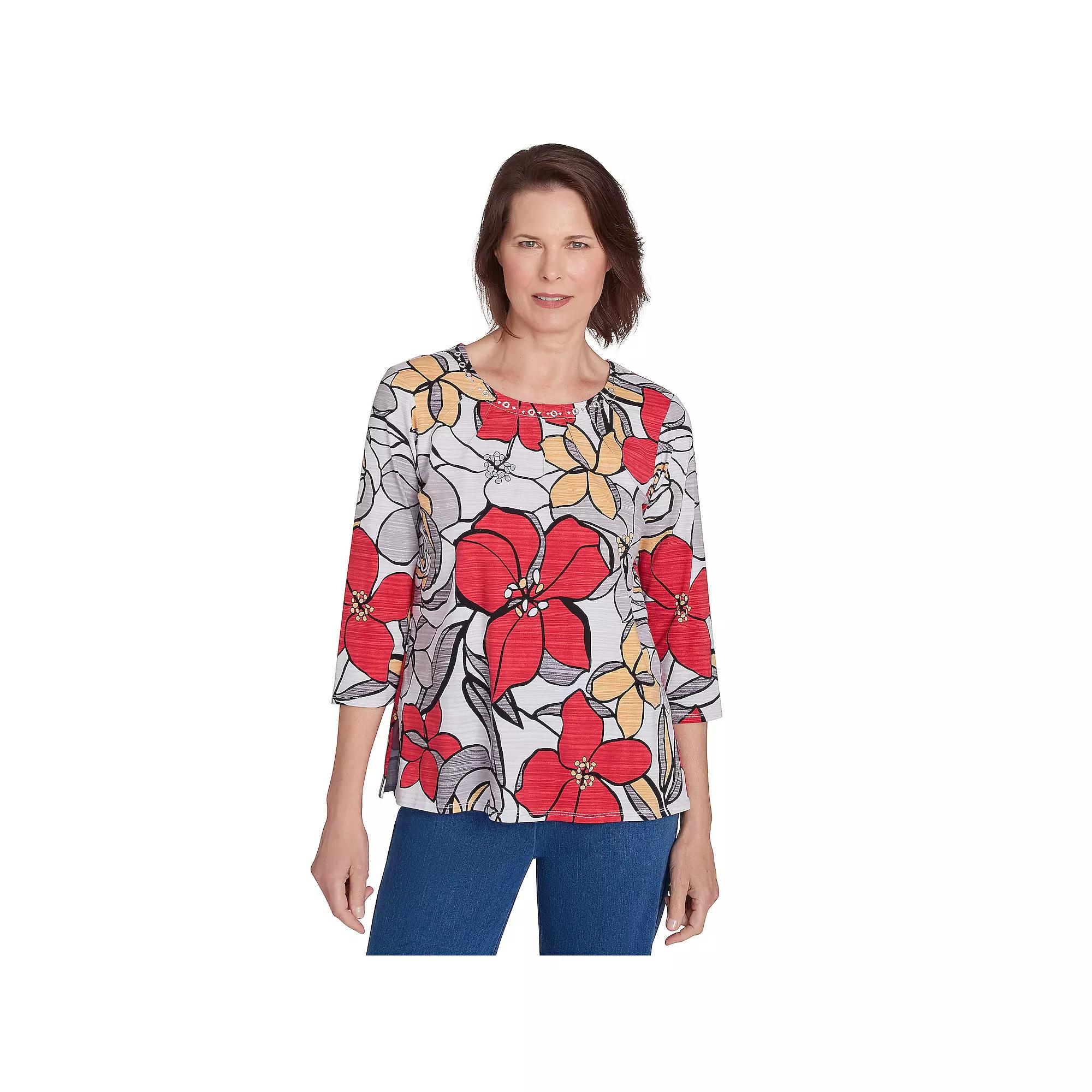 Petite Alfred Dunner Bold Floral Print Tee, Women's,  Product Image