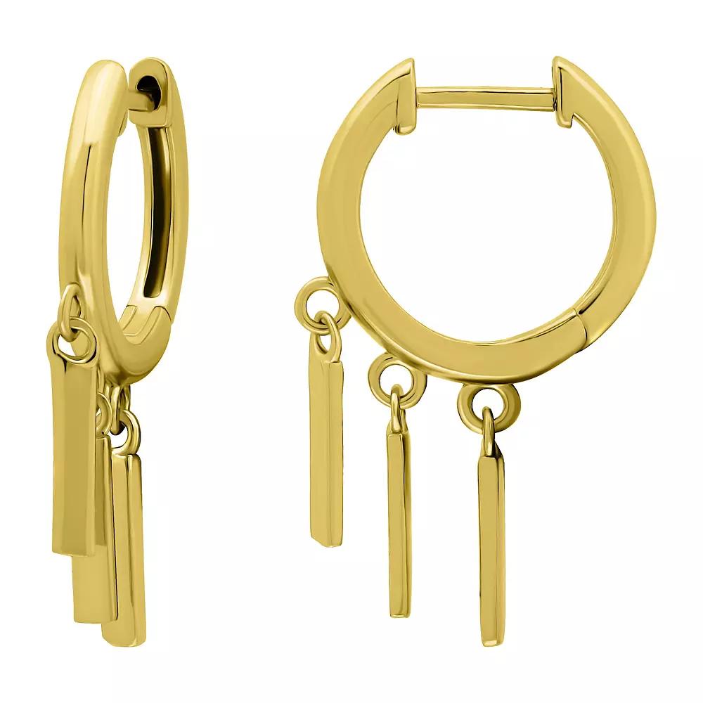 Aleure Precioso Sterling Silver Polished Huggie Earrings with 3 Rectangle Drop Charms, Women's, Gold Tone Product Image