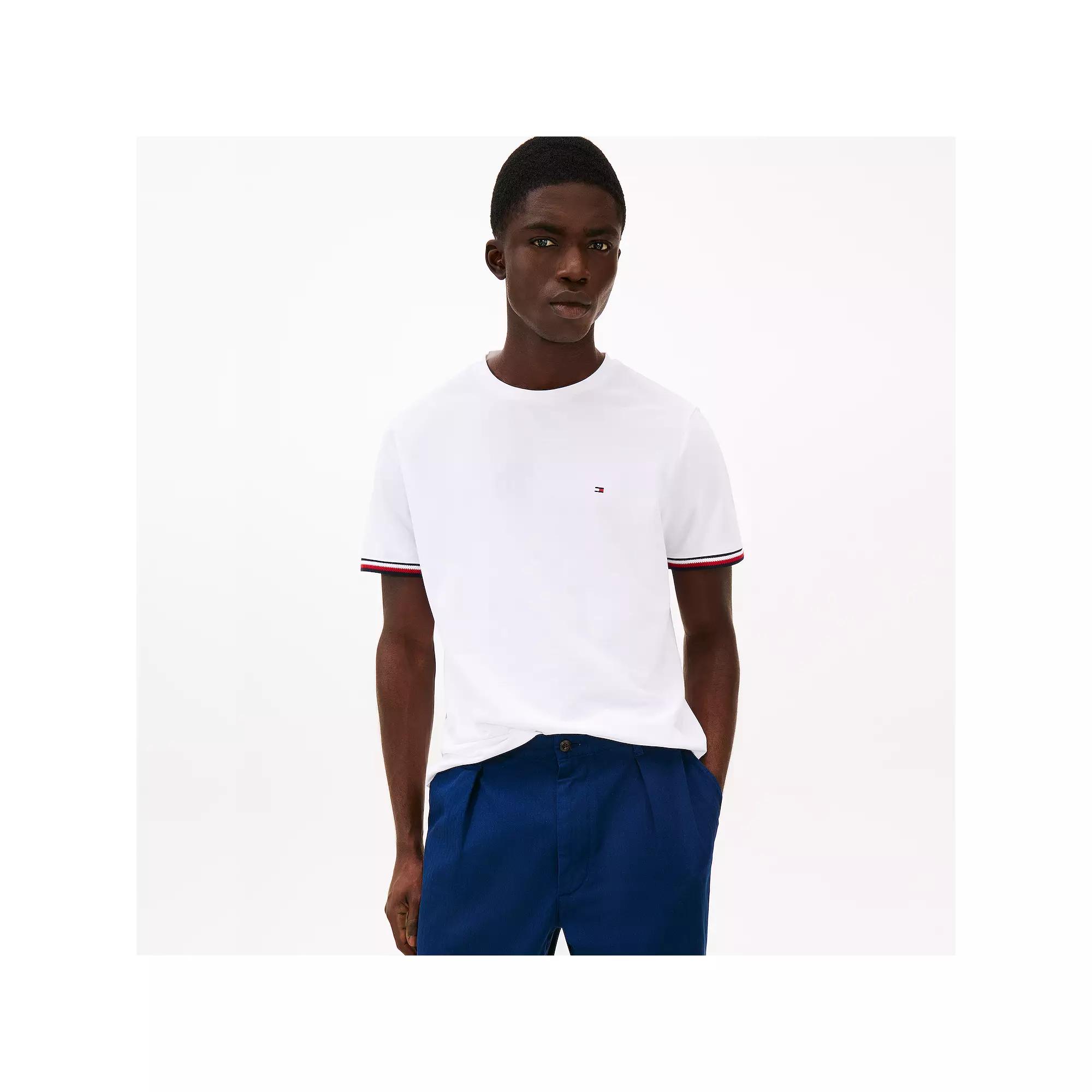 Men's Tommy Hilfiger Global Stripe Cuff Tee, Size: XXL, White Product Image