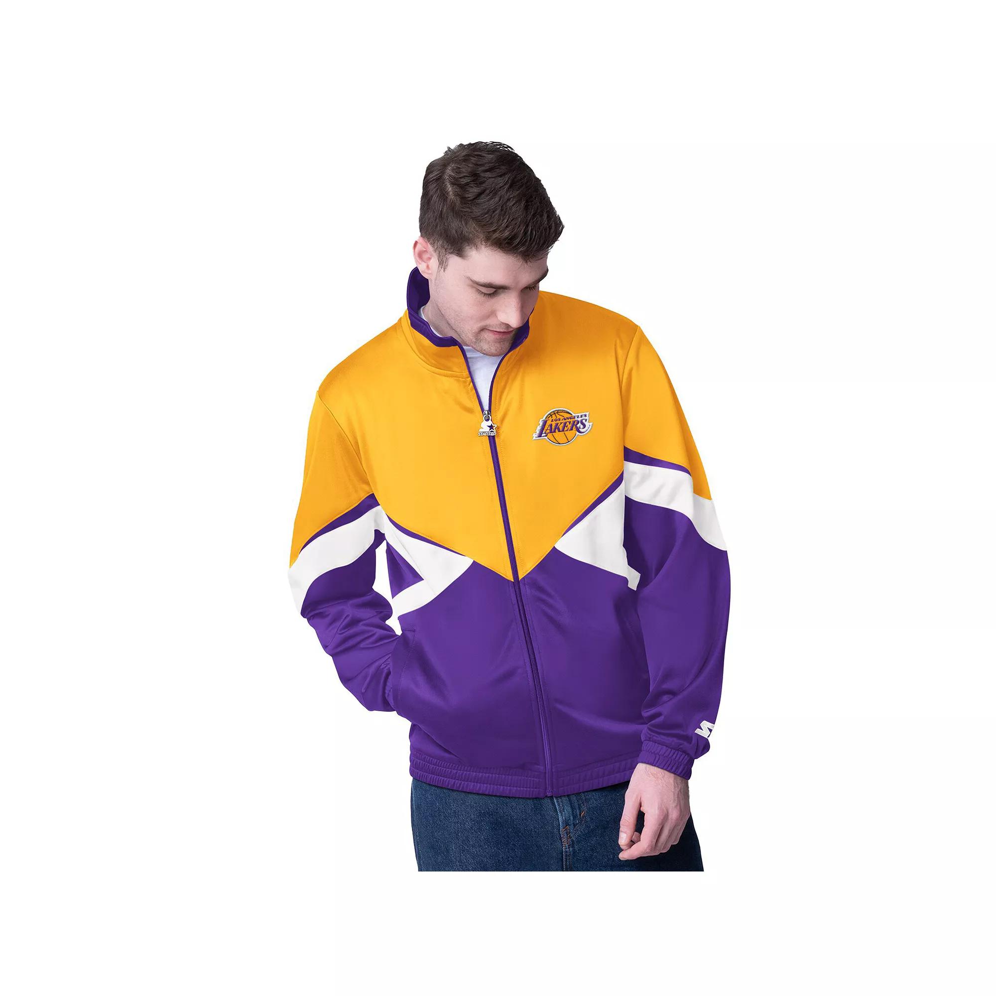 Men's Starter Gold/Purple Los Angeles Lakers Rush Applique Full-Zip Track Jacket, Size: Large Product Image