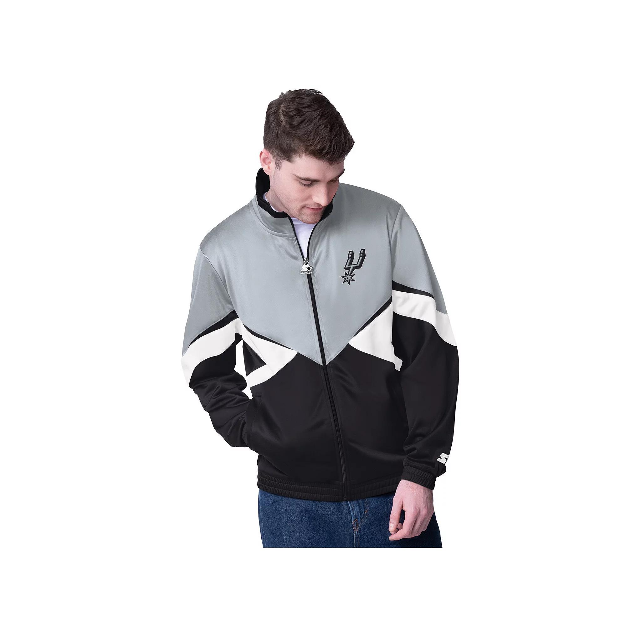 Men's Starter Silver/Black San Antonio Spurs Rush Applique Full-Zip Track Jacket, Size: 2XL Product Image