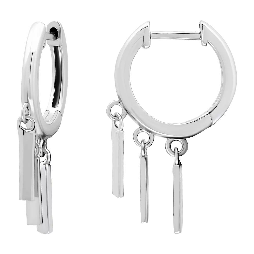 Aleure Precioso Sterling Silver Polished Huggie Earrings with 3 Rectangle Drop Charms, Women's Product Image