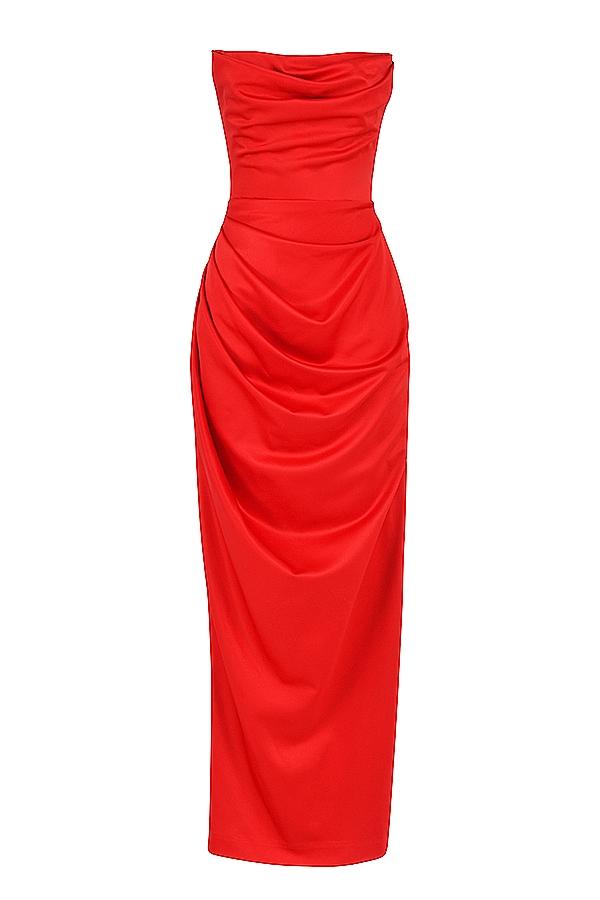 Adrienne  scarlet satin strapless gown Product Image