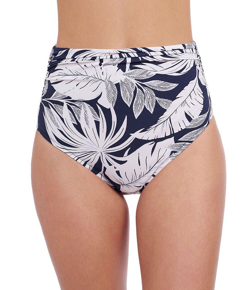 Profile By Gottex Malaya Tropical Leaf Print Shirred High Waist Swim Bottom Product Image