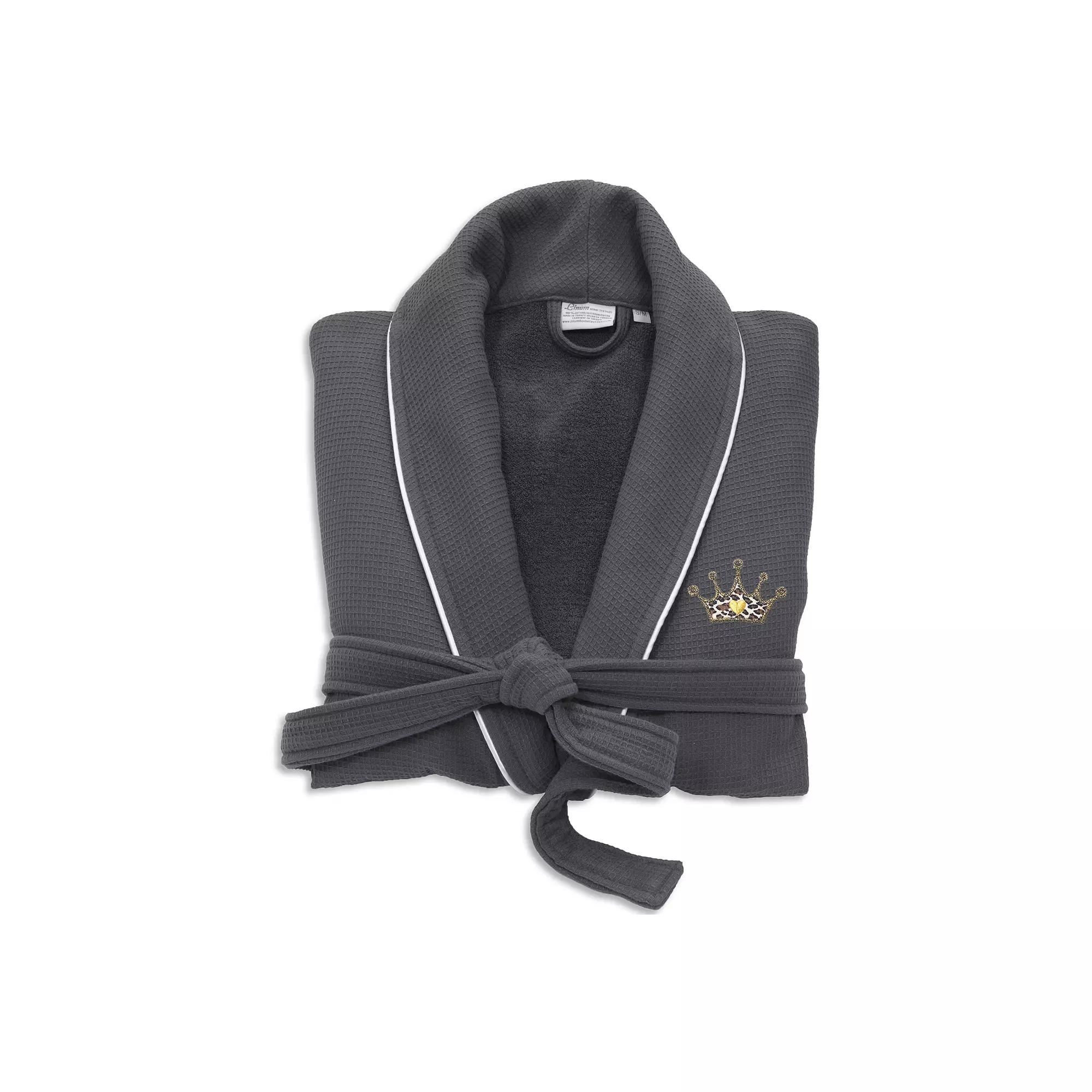 Linum Home Textiles Turkish Cotton Waffle Terry Bathrobe with Satin Piped Trim & Embroidery, Women's,  Product Image