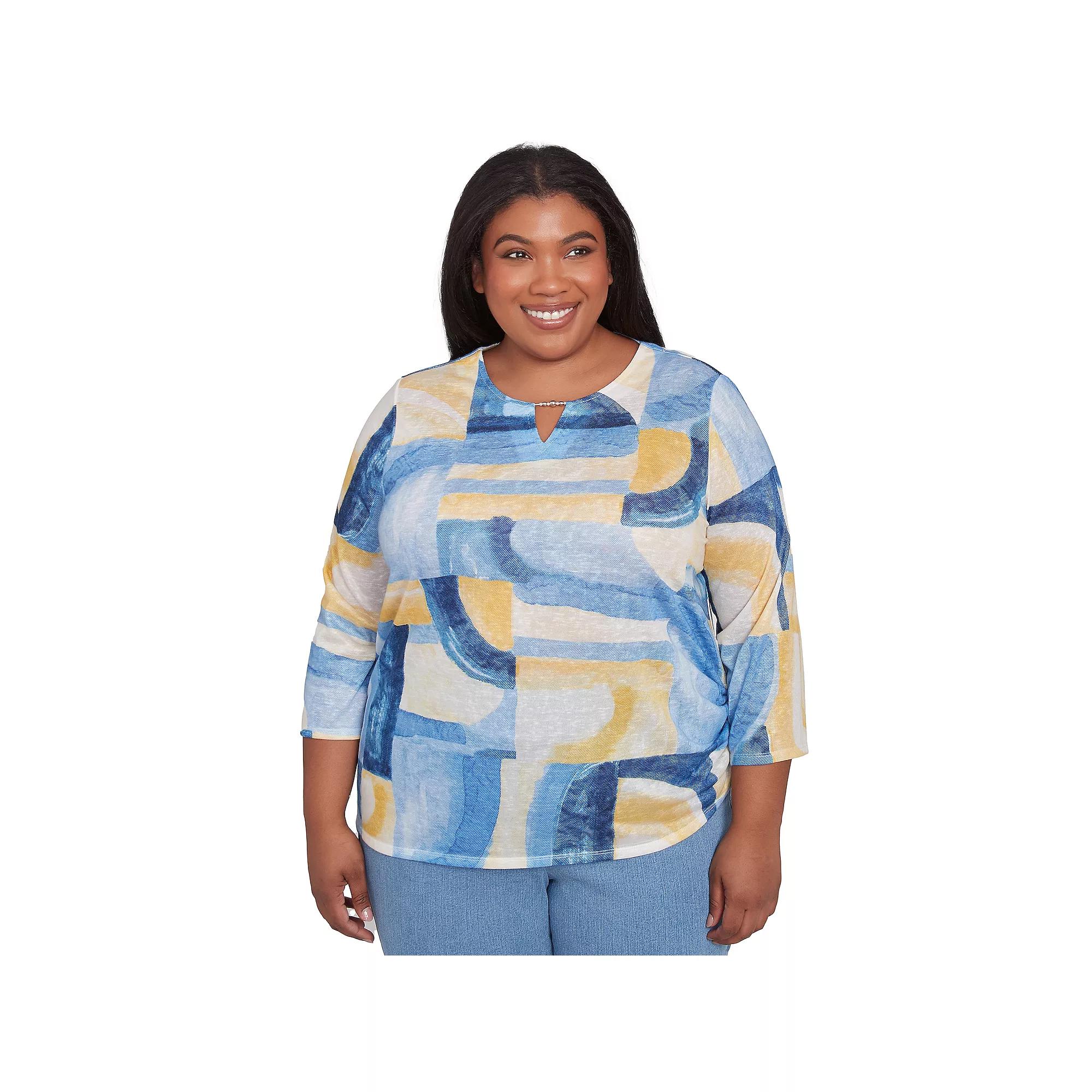 Plus Size Alfred Dunner Watercolor Patchwork Geometric Top, Women's, Size: 1XL, Blue Team Product Image