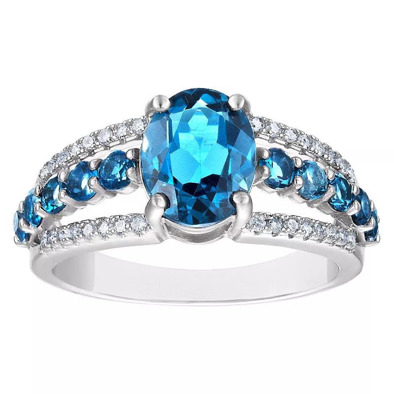 Tiara Sterling Silver 1/6 Carat T.W. Diamond & London Blue Topaz Ring, Women's,  Product Image