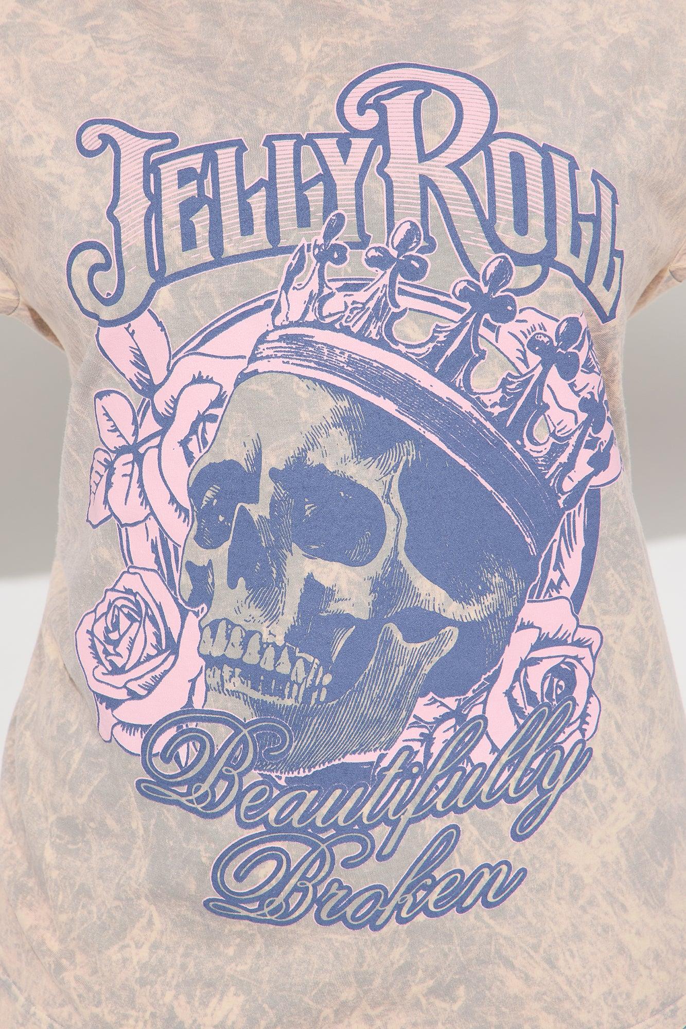 Jelly Roll Skull Rose Washed Oversized Tee - Natural Female Product Image
