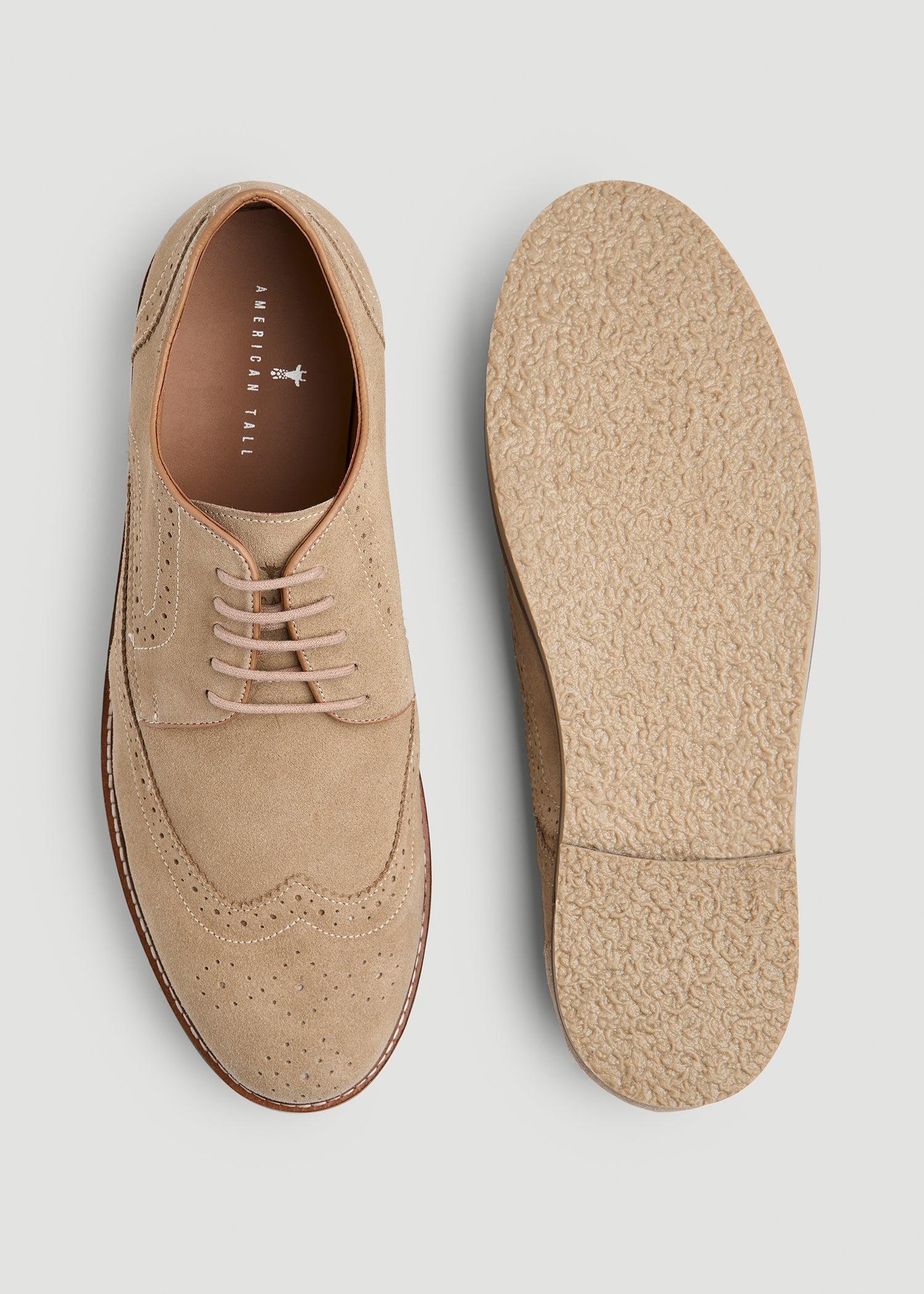 Suede Wingtip Oxfords for Tall Men in Beige Product Image