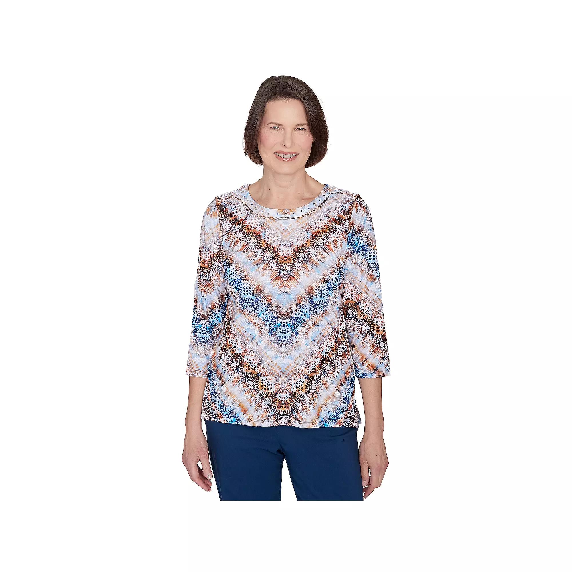 Women's Alfred Dunner Python Chevron Crewneck Top, Size: Small, Multi Blue Product Image