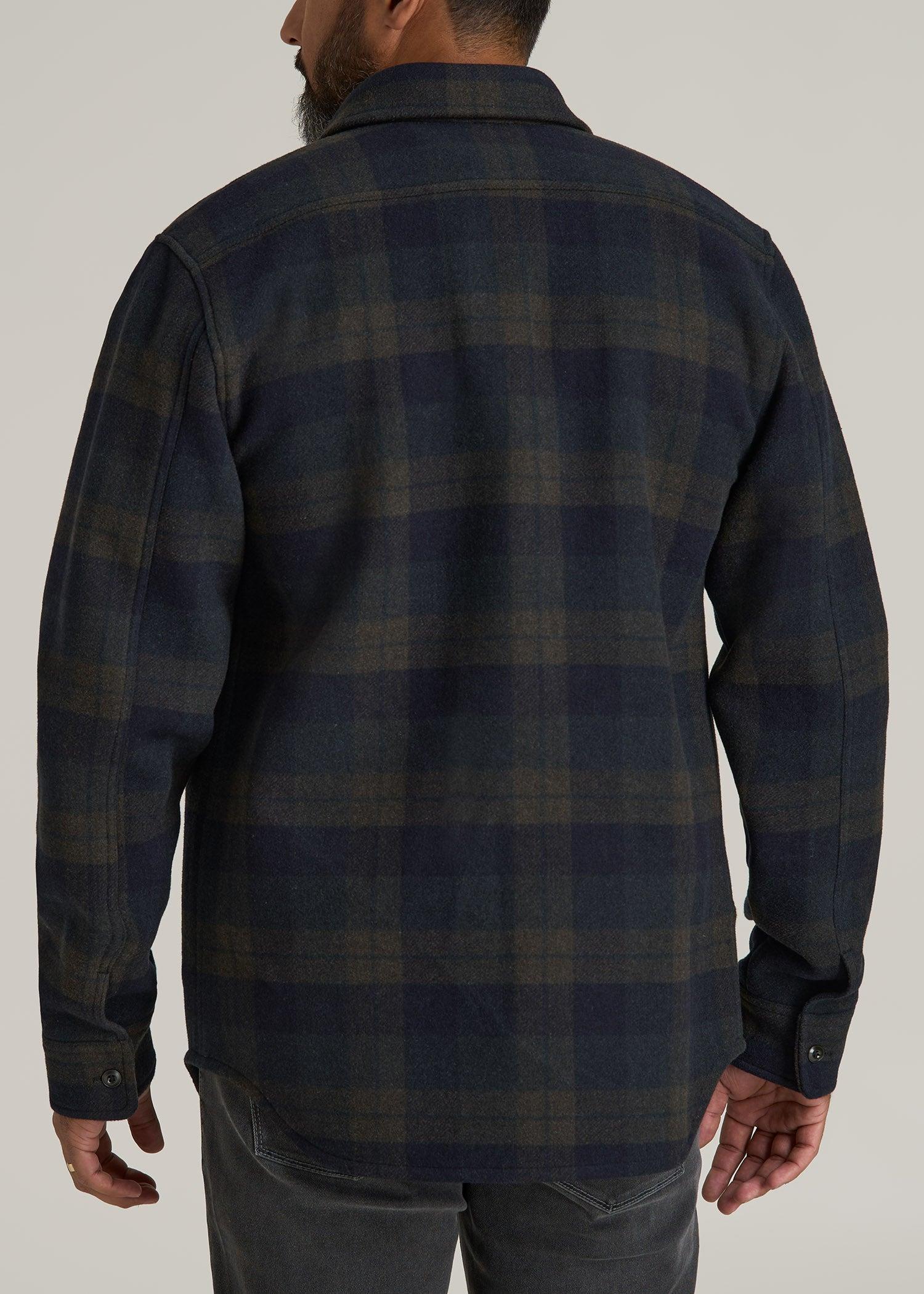 LJ&S Wool Blend Shirt Jacket for Tall Men in Green and Navy Plaid Male Product Image