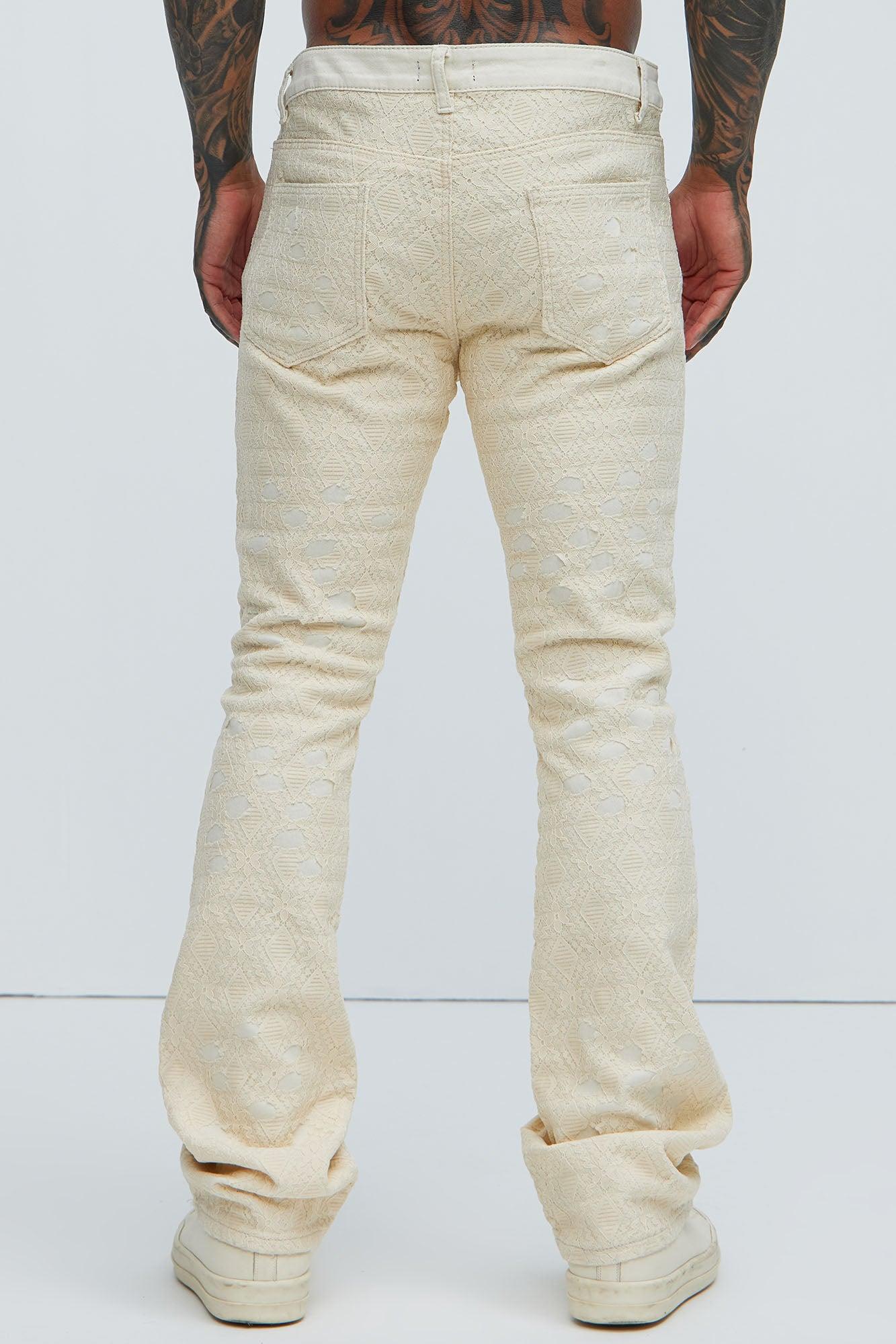 No Trace Just Lace Stacked Skinny Flare Pants - Off White Product Image