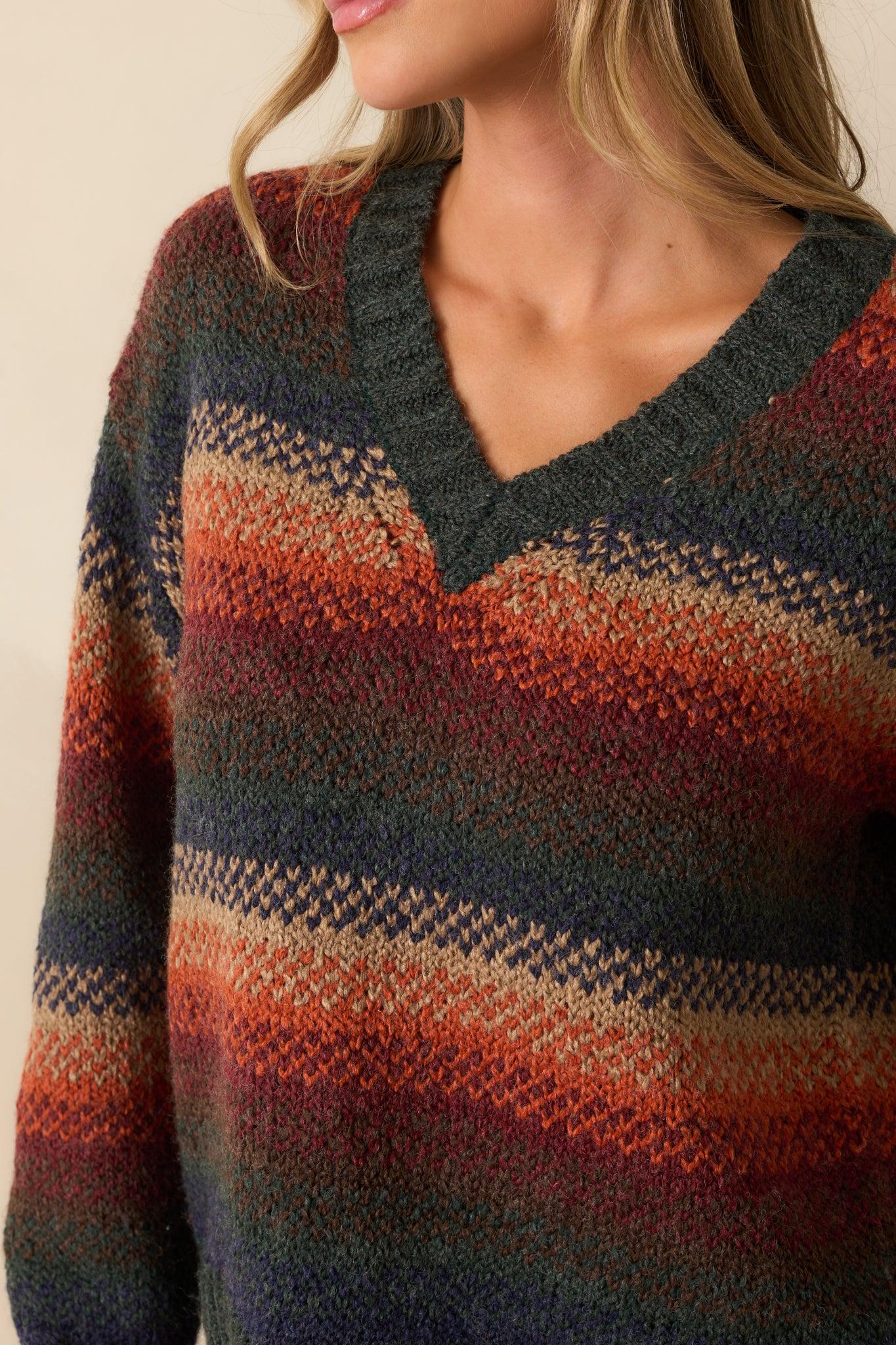 Thread & Supply Rust Multi Stripe Knit Rena Sweater Product Image