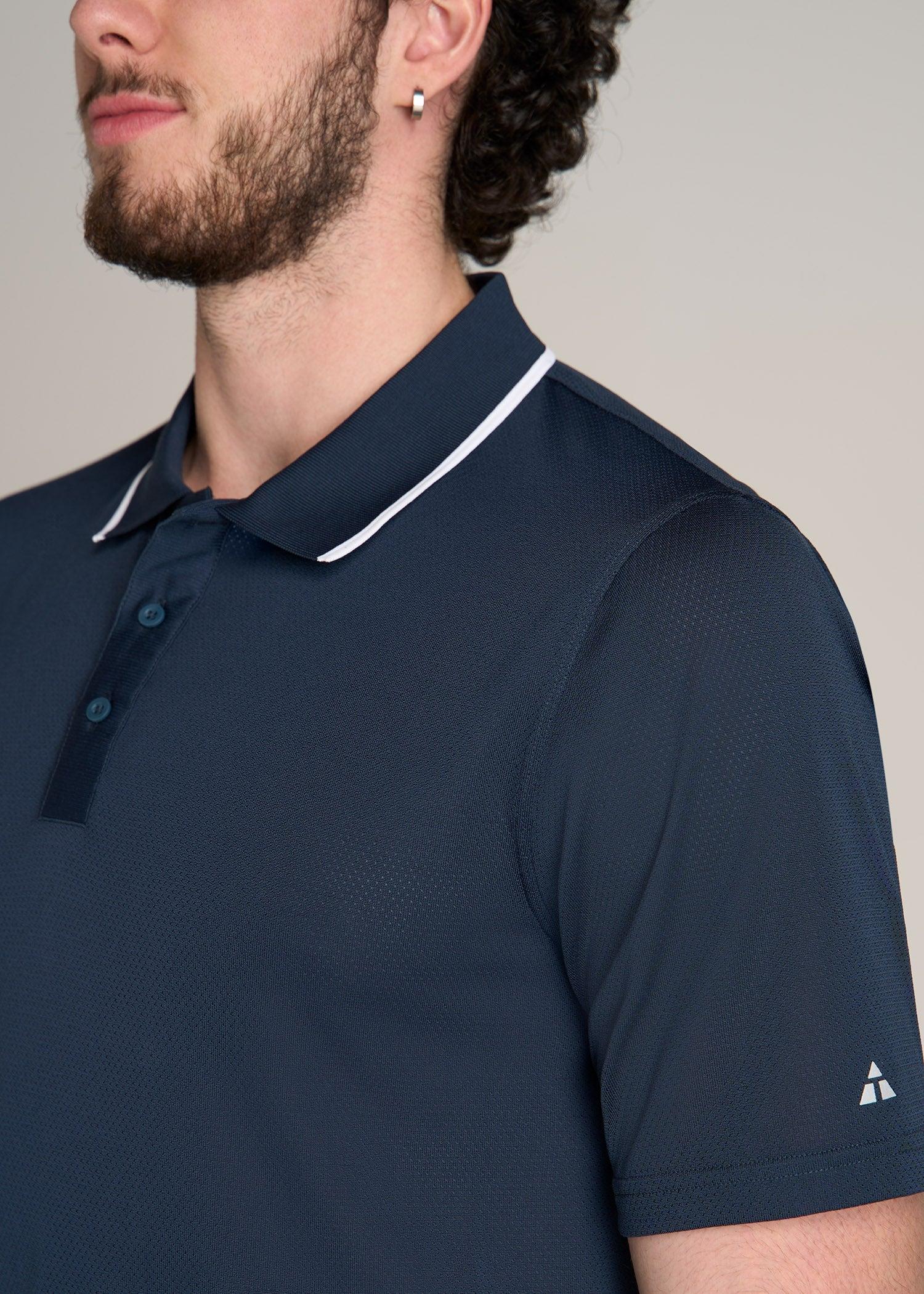 A.T. Performance Tipped Golf Polo for Tall Men in Bright Navy Male Product Image