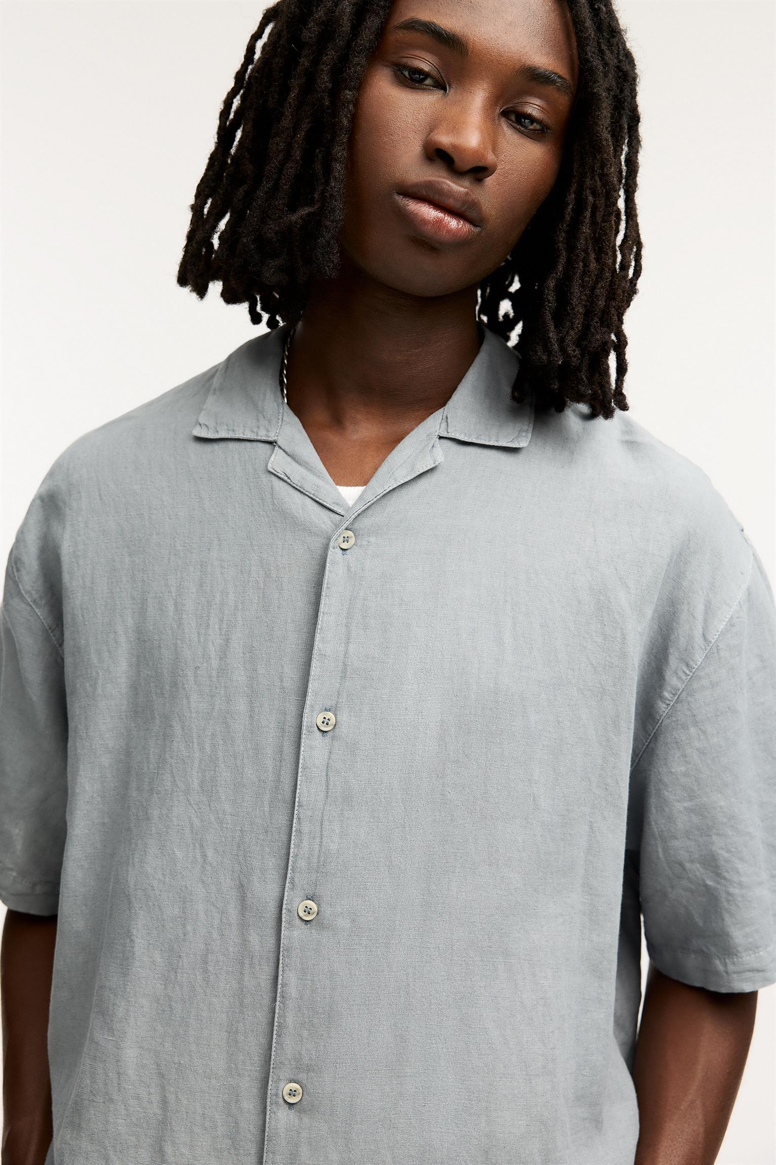 Basic short sleeve linen blend shirt Product Image