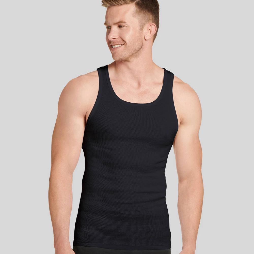 Jockey Generation™ Men's 100% Cotton Tank 3pk - Black/Gray L: Sleeveless Knit Undershirts, Tailored Fit Product Image