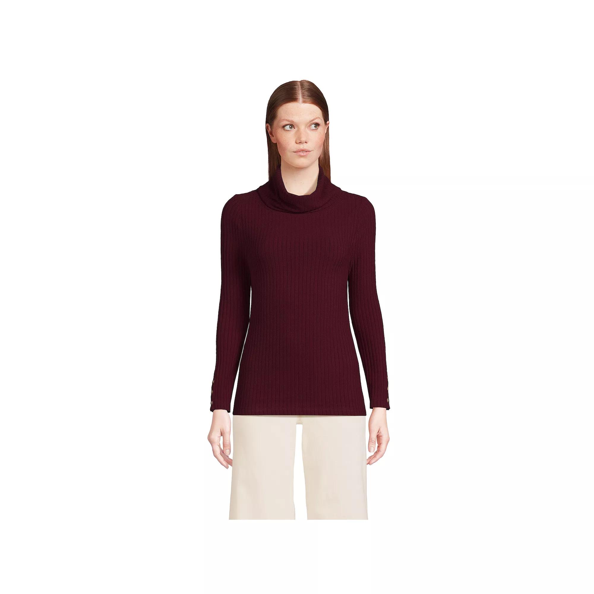 Women's Lands' End Long-Sleeve Wide Rib Turtleneck,  Product Image