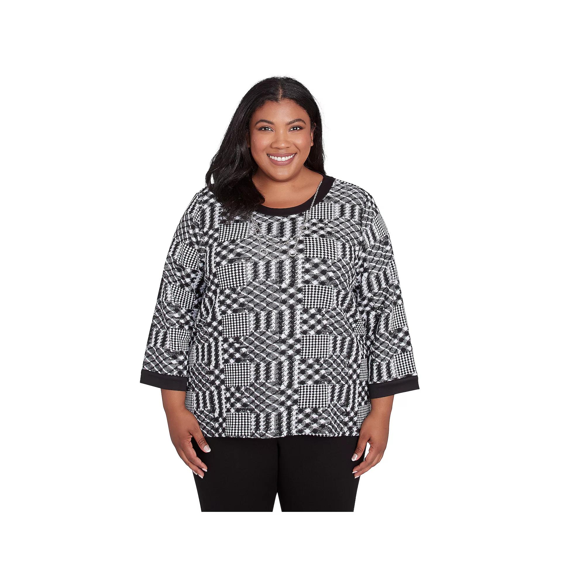 Plus Size Alfred Dunner Houndstooth Textured Top, Women's, Size: 1XL, Multi Black Product Image