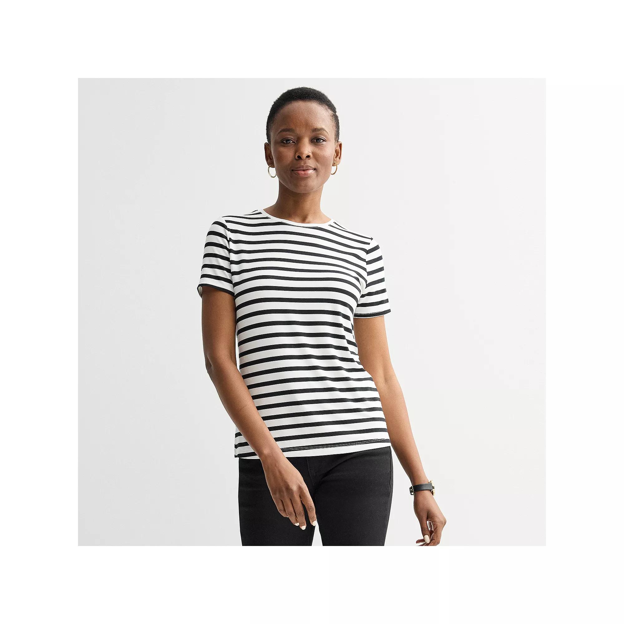 Women's Nine West Essential Crewneck Tee, Size: Small, Black White Stripe Product Image
